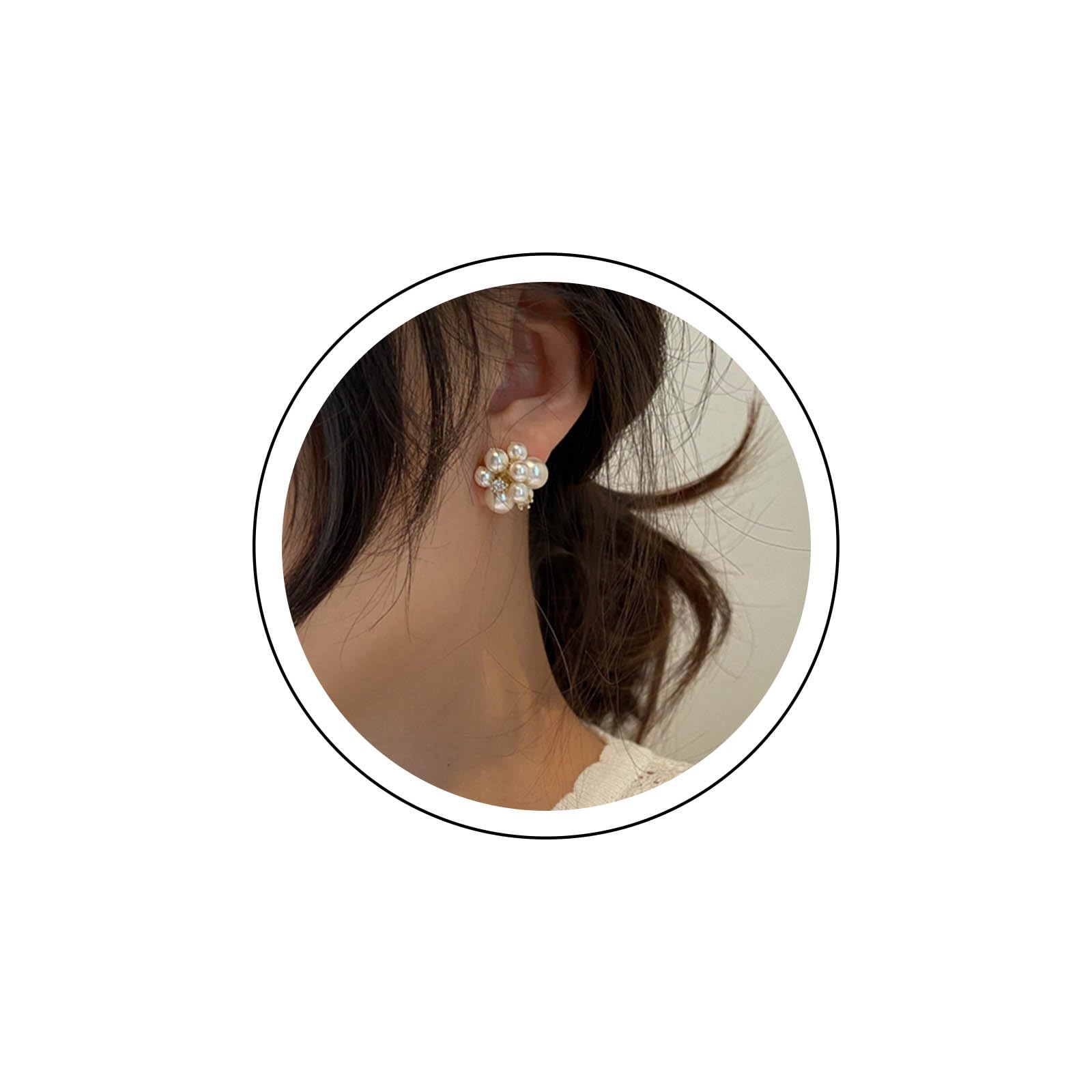 Boho Pearl Cluster Stud Earrings for Women - French Ball Drop Dangle Earrings with Rhinestones - Simulated Pearl Bridal Wedding Jewelry - Perfect for Boho Chic, Casual Wear, and Special Occasions