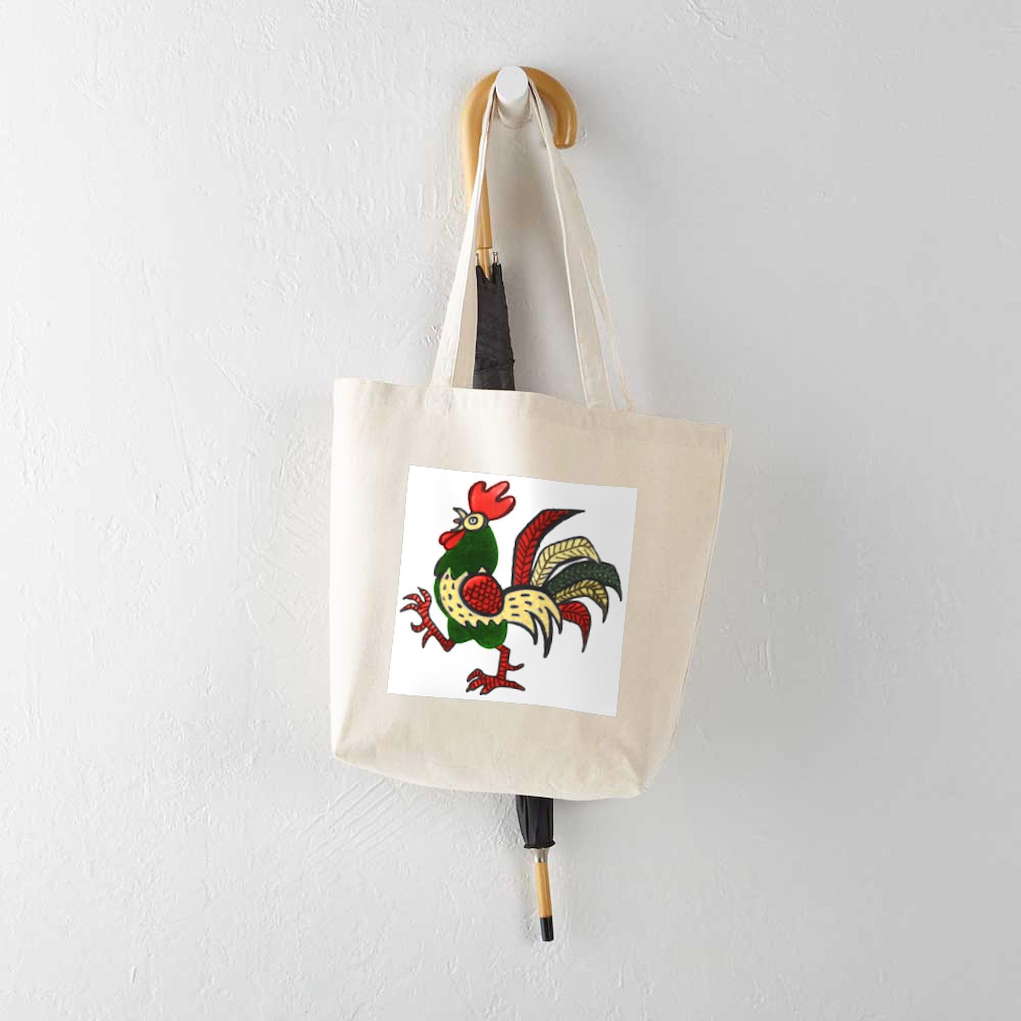 Red Rooster Canvas Tote Bag - Eco-Friendly Reusable Shopping Bag for Groceries, Beach & Farmers Market | Natural Cotton Carryall