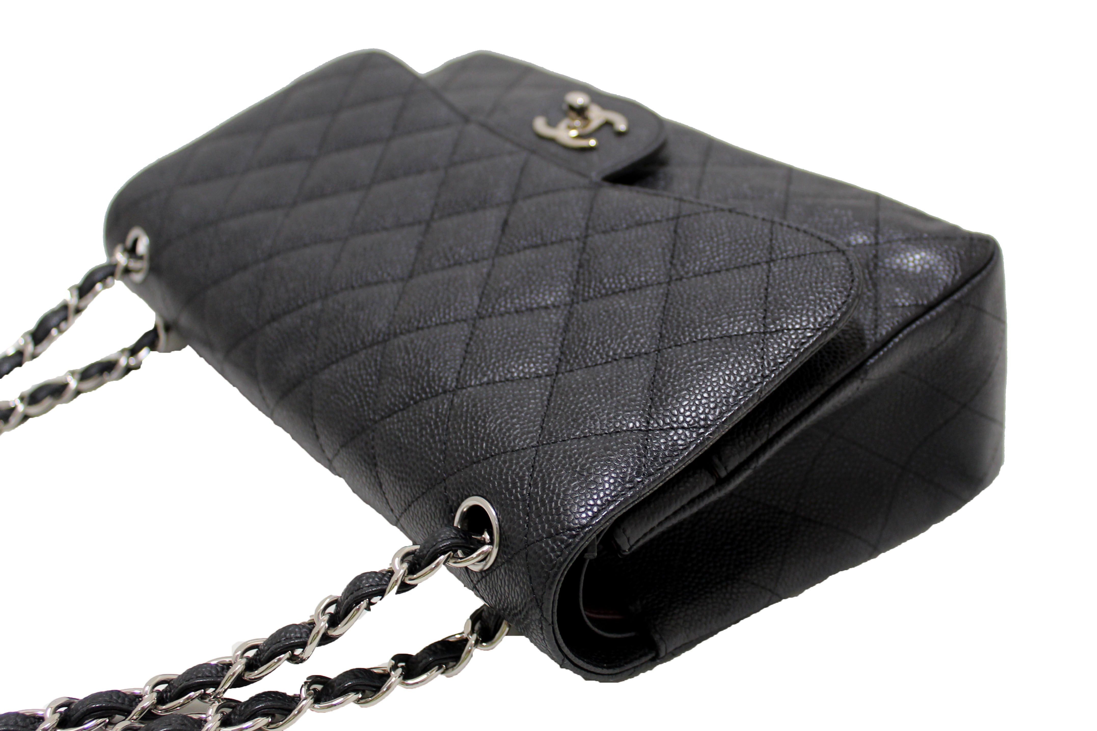 Authentic Chanel Black Quilted Caviar Leather Classic Jumbo Double Flap Bag - Luxury Designer Handbag for Women, Perfect for Parties, Work & Special Occasions