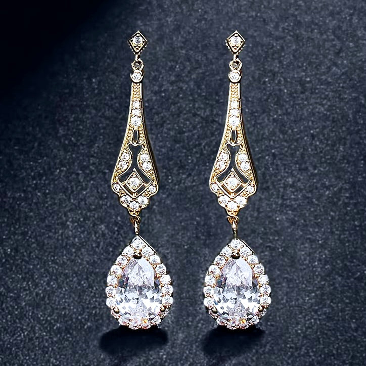 Elegant Cubic Zirconia Bridal Earrings for Women - Sterling Silver & Rose Gold Wedding Jewelry - Perfect for Bridal Shower, Engagement Party & Anniversary Gifts