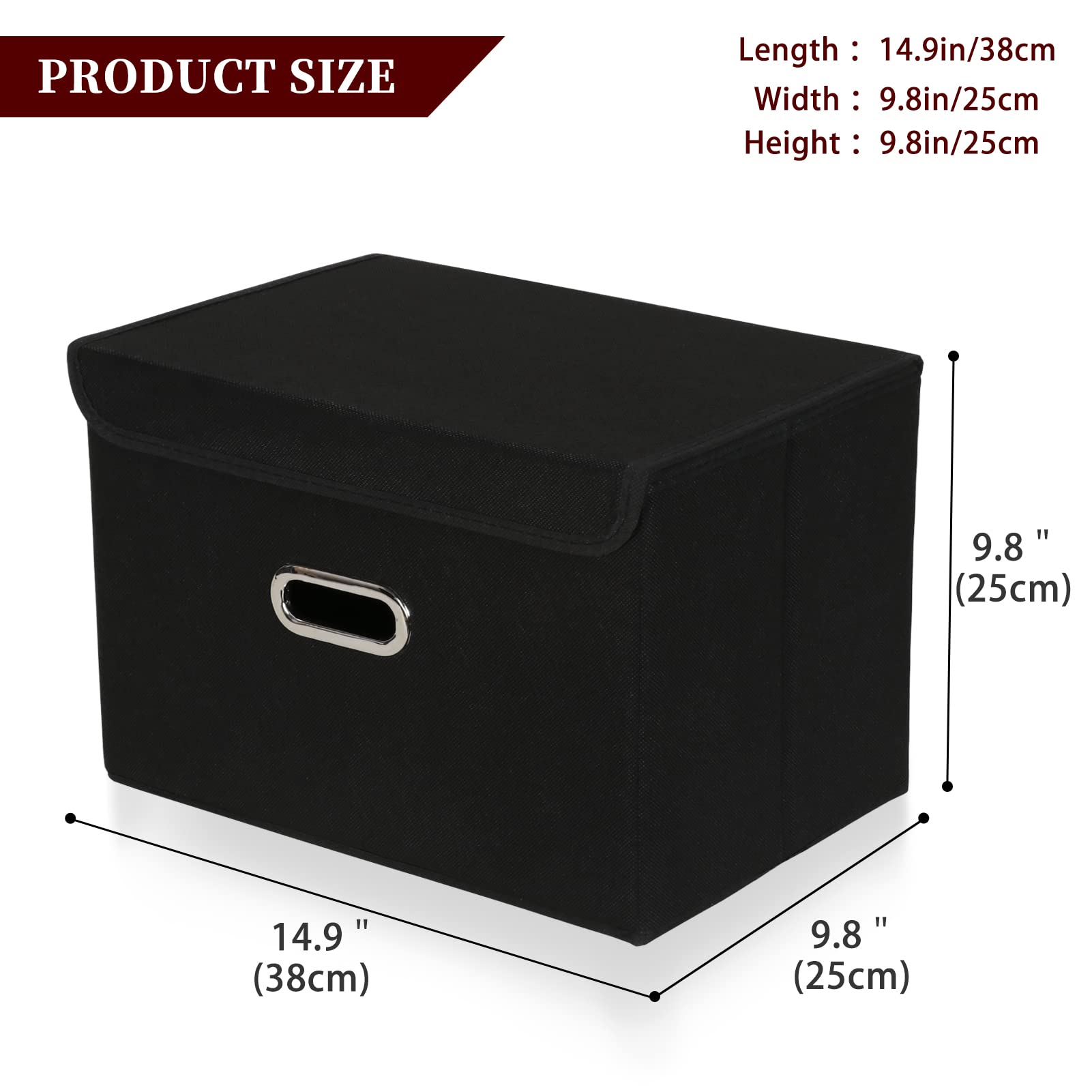 STOREONE 3-Pack Fabric Storage Bins with Lids & Metal Handles - Foldable Closet Organizer, Collapsible Cube Baskets for Bedroom, Home Organization - Perfect for Toys, Blankets & Seasonal Storage (Black)