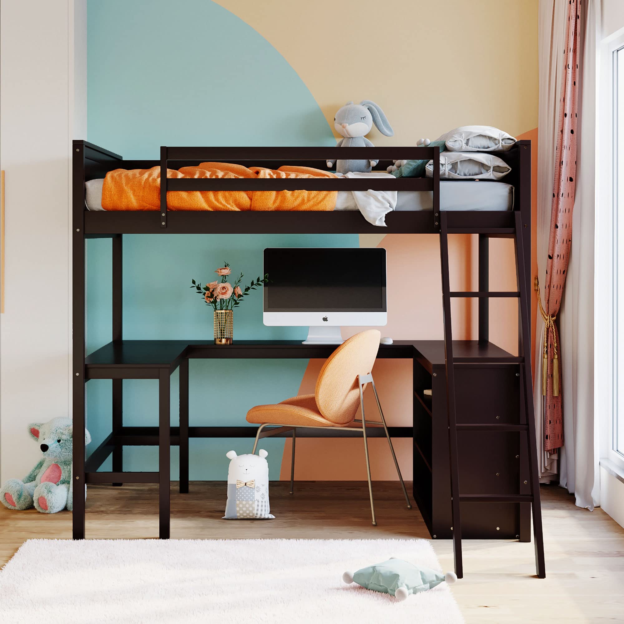 Wooden Loft Bed with Desk & Storage - Harper & Bright Designs for Kids & Teens - Space-Saving Study & Sleep Solution