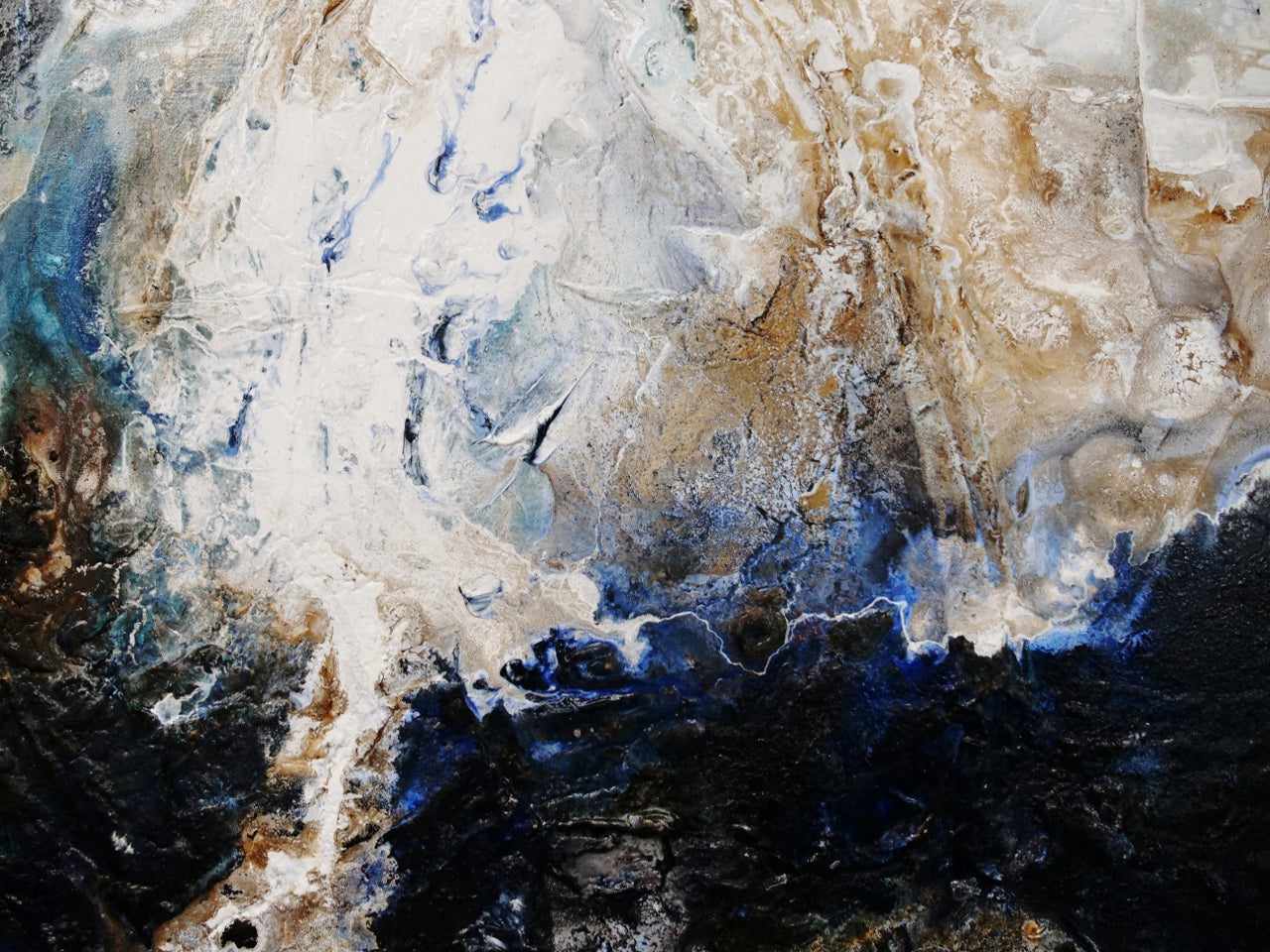Blue Rust Black Textured Abstract Painting - 190cm x 100cm Large Modern Wall Art for Living Room, Bedroom & Office Decor | Slated Rapture Canvas