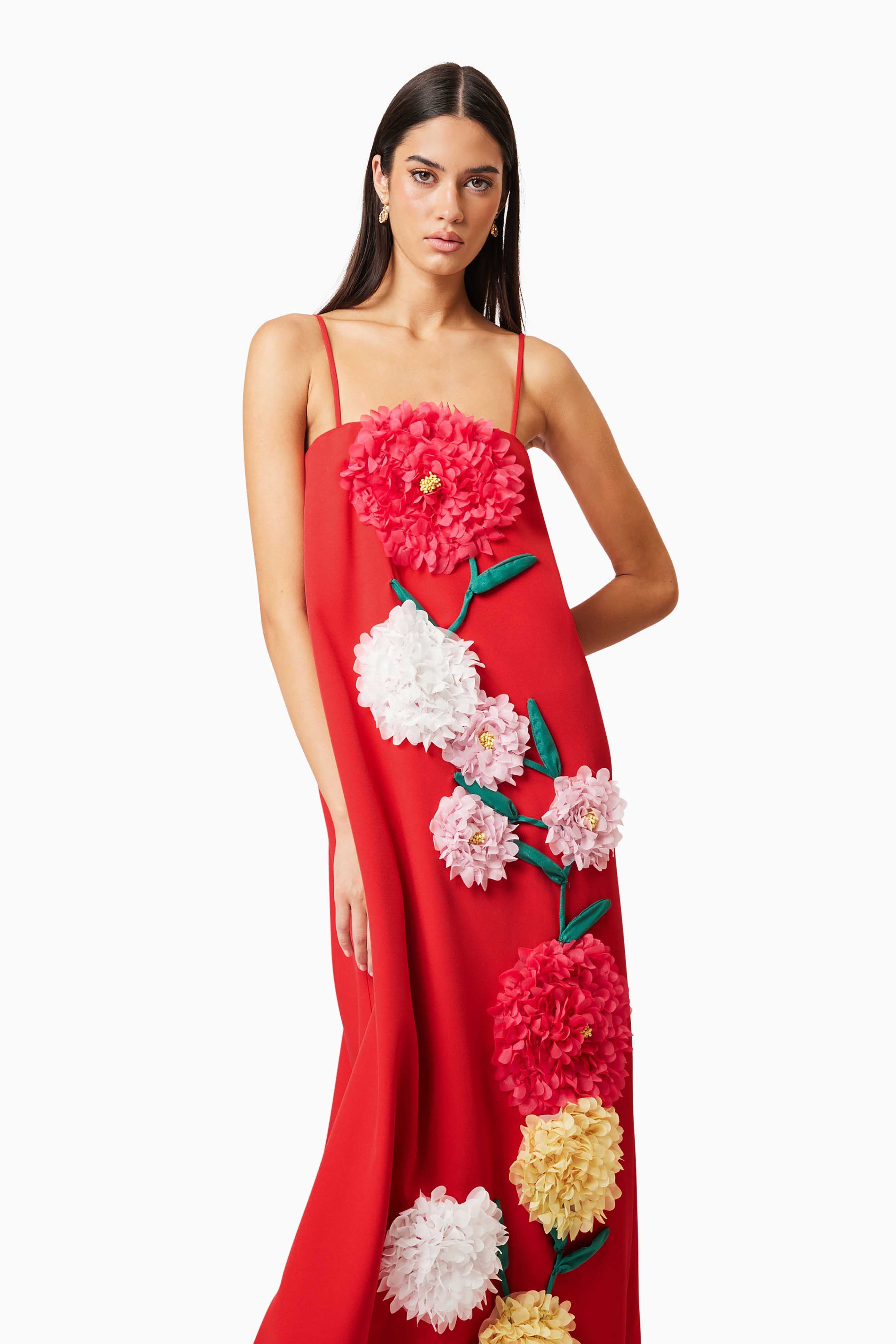 Judy Buttercup Embroidered Maxi Dress in Red - Floral Summer Beach Dress for Women, Boho Chic Wedding Guest Outfit & Vacation Wear