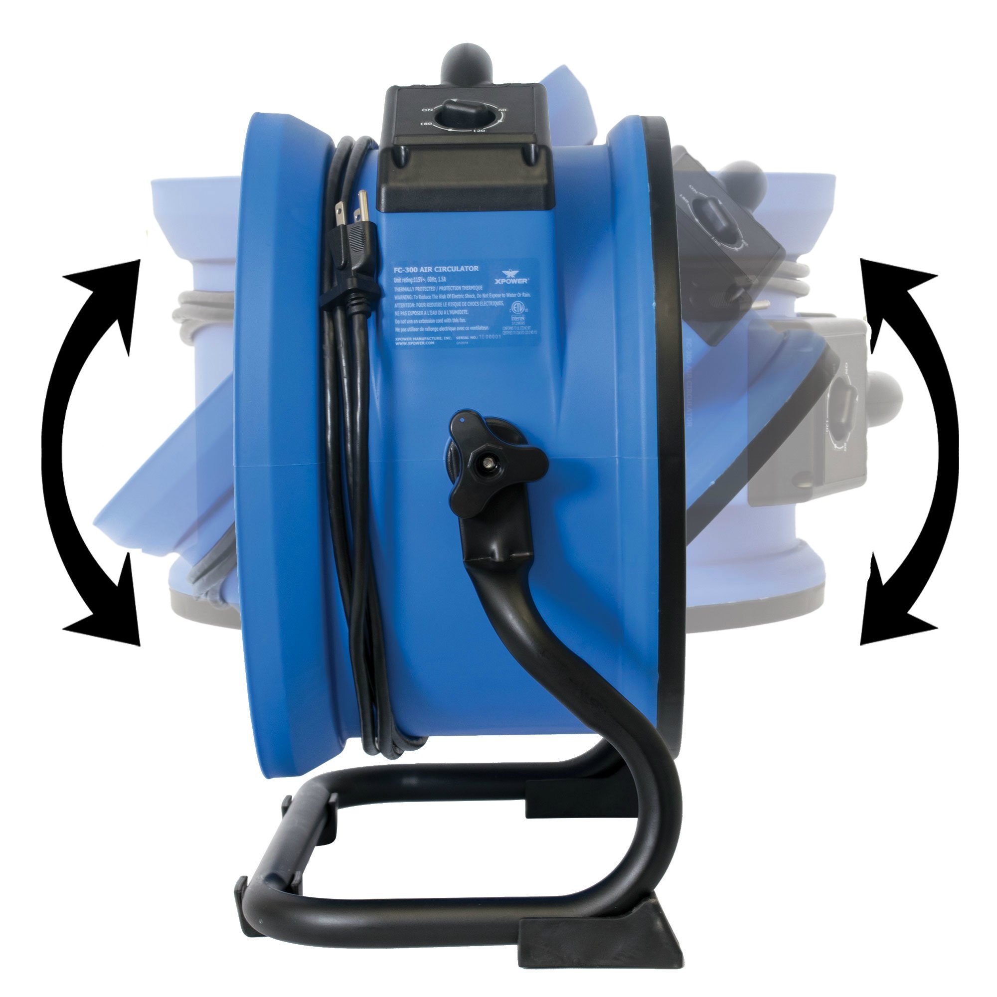 XPOWER FC-300 Heavy Duty Industrial High Velocity Air Circulator Fan - 14 Inch, 2100 CFM, Variable Speed with Timer, Black & Blue - Perfect for Shop Floors, Warehouses, Construction Sites, and Large Room Ventilation