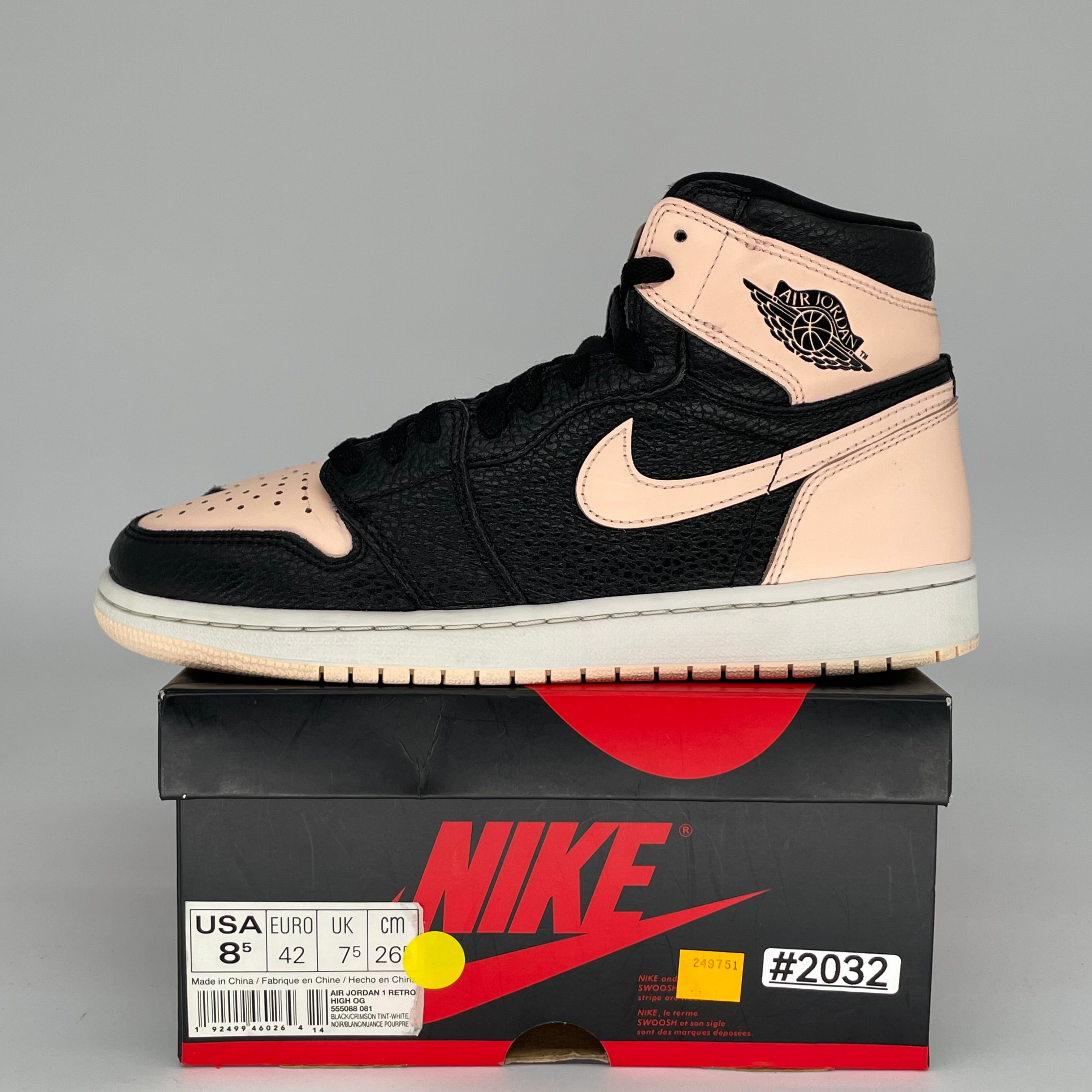 AIR JORDAN 1 CRIMSON TINT Sneakers - Men's Size 8.5 (555088-081) - Retro High Top Basketball Shoes for Casual Wear & Street Style