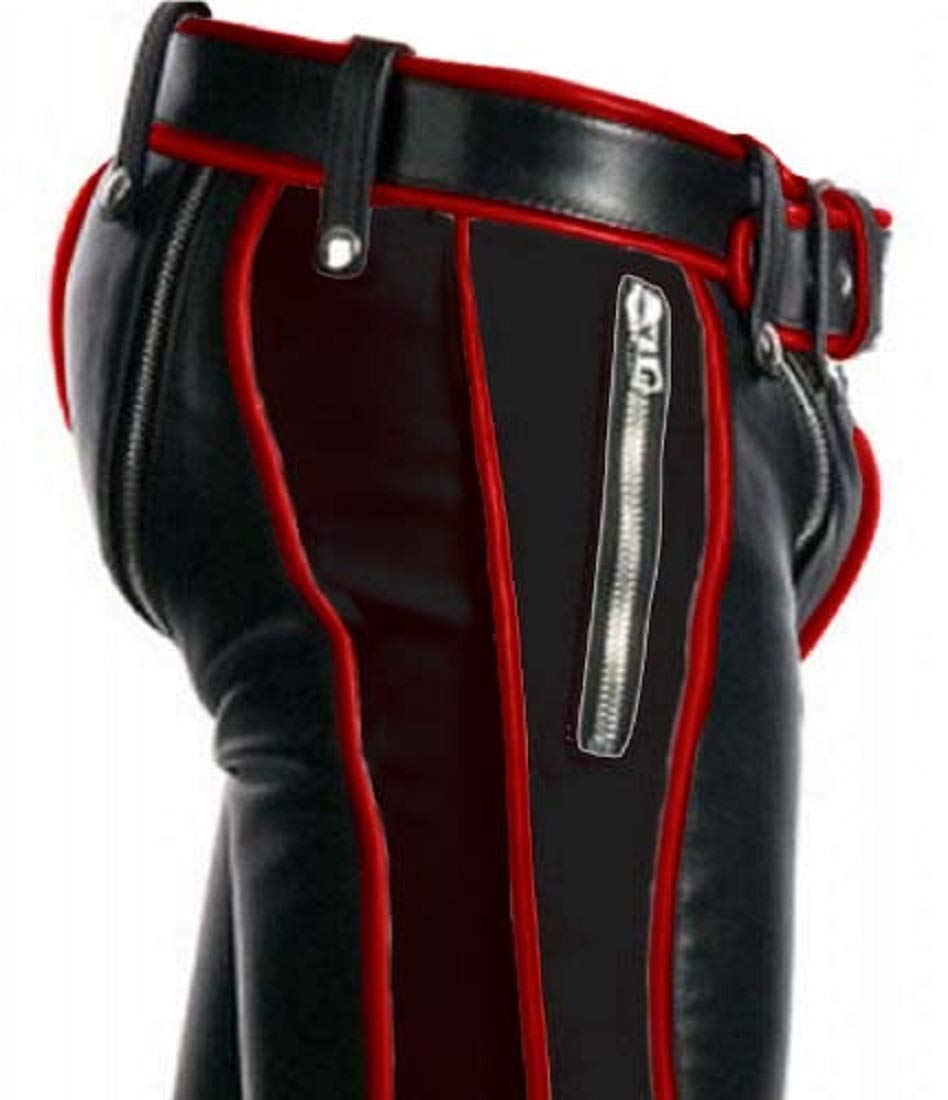 Men's Real Black Cow Leather Heavy Duty Bondage Pants - Gay Biker Jeans for Motorcycle Riding, Nightclubs & Alternative Fashion