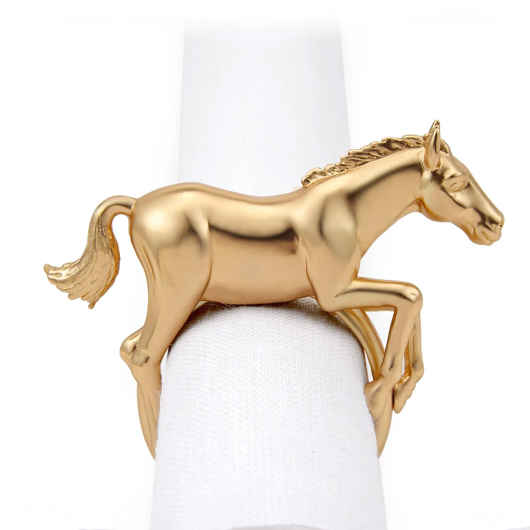 Elegant Gold Horse Napkin Rings Set of 4 - Premium Tableware for Wedding, Holiday & Dinner Party Decor - Perfect for Christmas, Thanksgiving & Formal Dining Settings