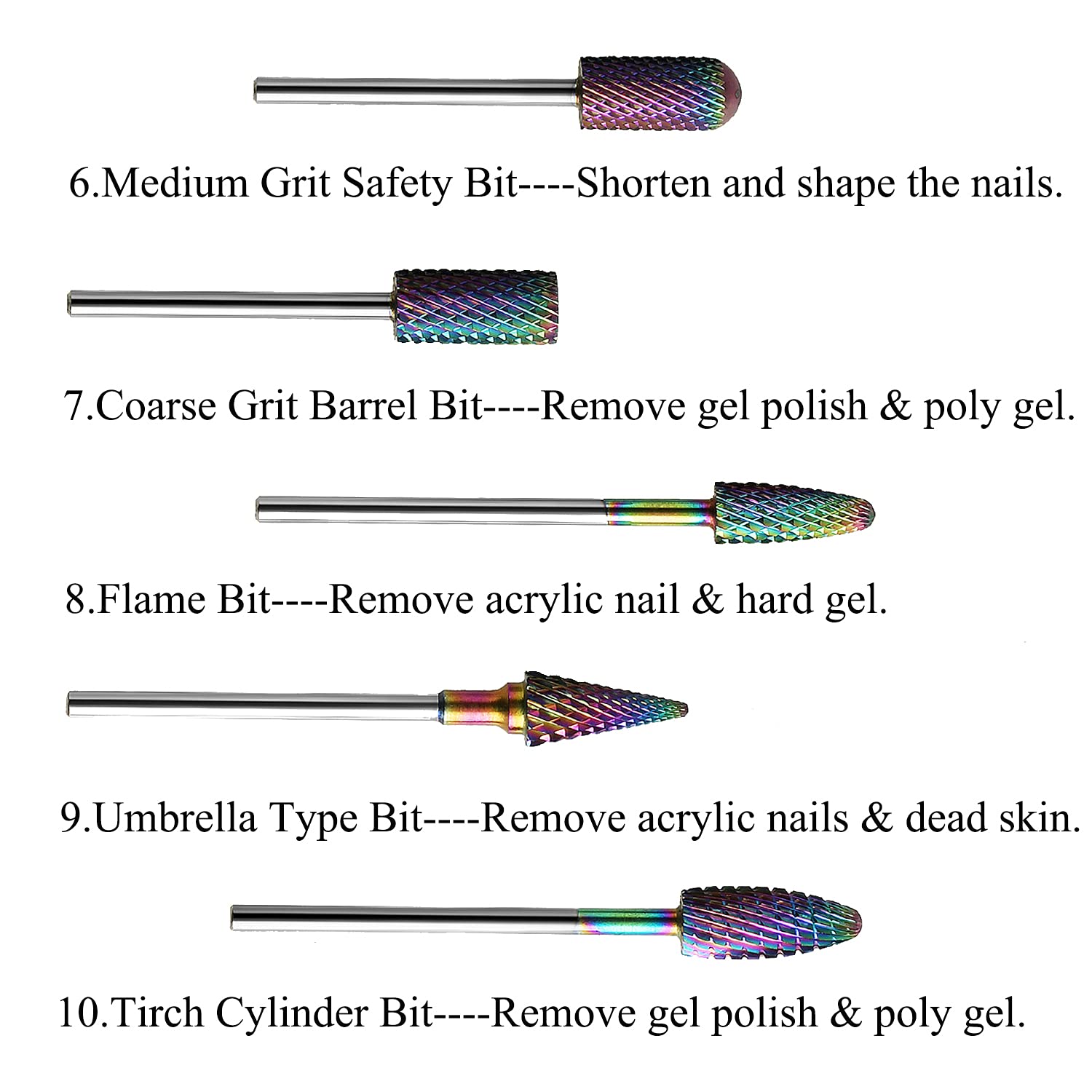 10Pcs Tungsten Carbide Nail Drill Bits Set for Acrylic & Gel Polish Removal - Professional Manicure & Pedicure Tools for Nail Salon & Home Use - 3/32