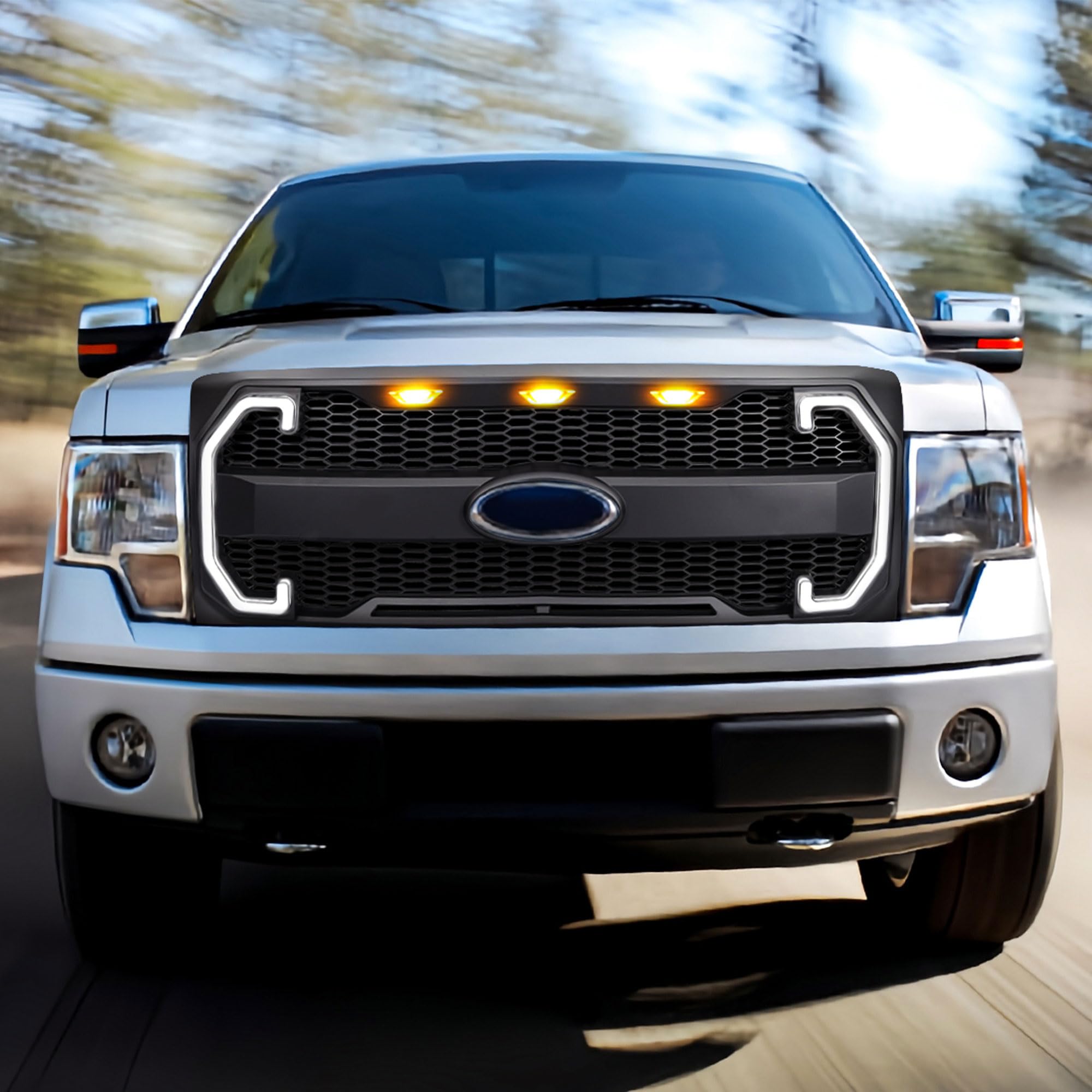 Raptor Style Mesh Grille with DRL & Turn Signals for 2009-2014 Ford F150 | Matte Black | Off-Road & Street Upgrade | Enhanced Style & Visibility