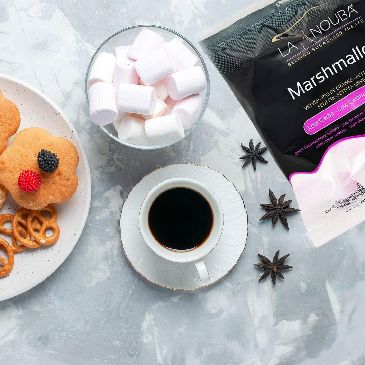 Sugar-Free Marshmallows by La Nouba – 2.7 oz Pack | Low Calorie, Keto-Friendly, Gluten-Free & Fat-Free Snack | All Natural Healthy Treat with Traditional Taste | Perfect for Keto Diet, Camping & Hot Cocoa Topping