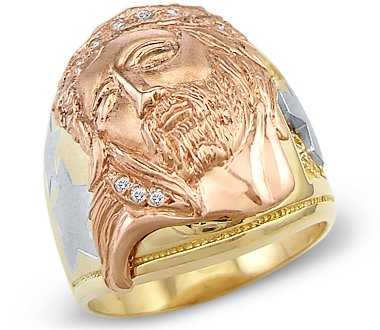 14K Tri-Color Gold Men's Jesus Face Cross Ring - Religious Jewelry for Men, Catholic Gifts, Christian Faith Accessories - Perfect for Church, Baptism, Weddings & Daily Wear