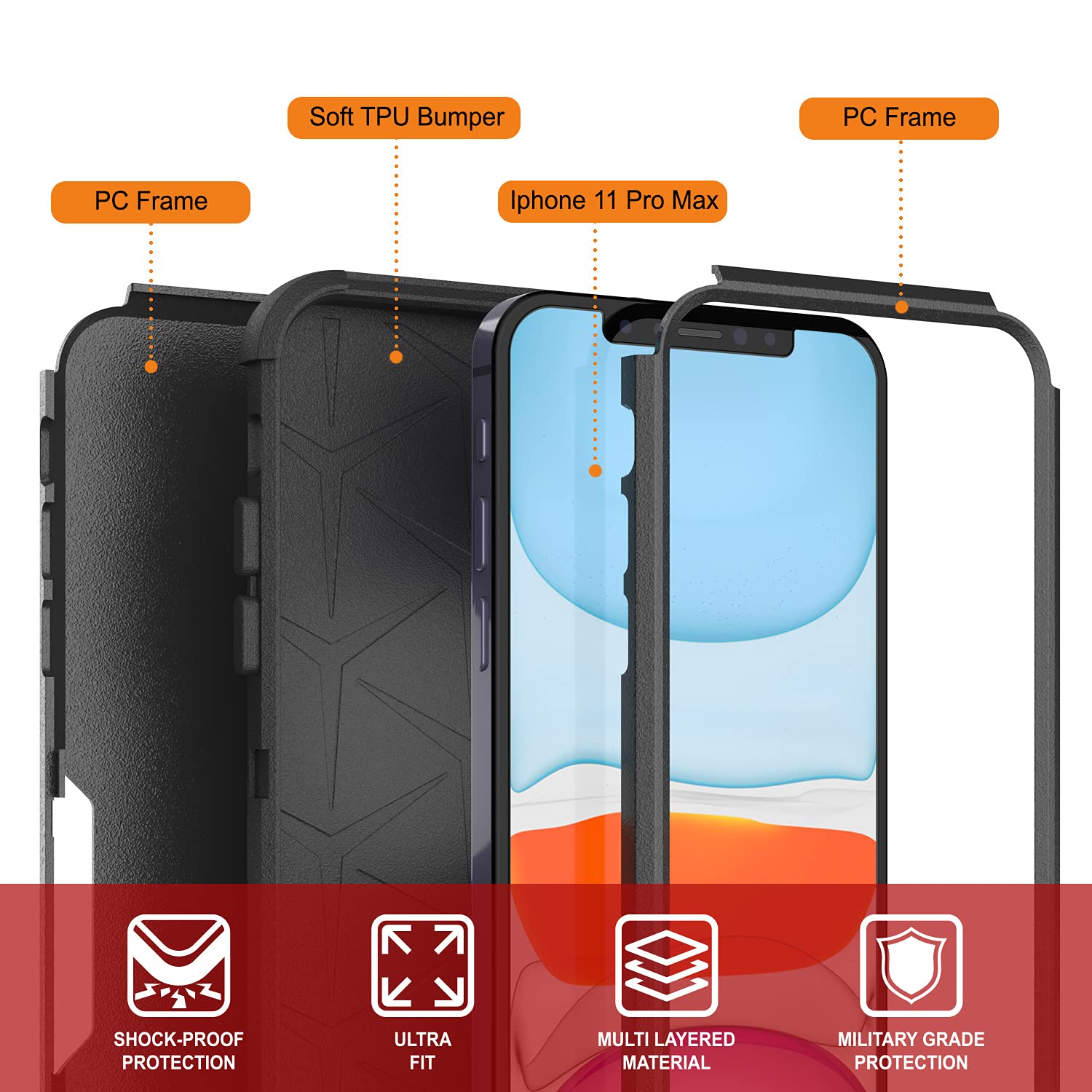 Punkcase Rugged Protective iPhone 11 Pro Max Case with Belt Clip & Kickstand - Shockproof Multi-Layer Cover for iPhone 11 Pro Max (6.5 inch, 2019) [Black] - Perfect for Outdoor Activities, Work & Daily Protection