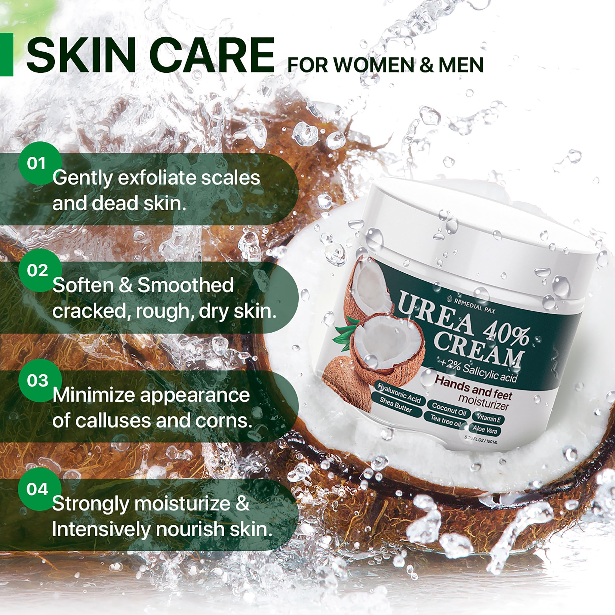 40% Urea Cream for Dry Cracked Heels & Callus Treatment - Intensive Foot Moisturizer with 2% Salicylic Acid | Cracked Heel Repair, Dead Skin Remover & Softener | Perfect for Dry Feet, Rough Elbows & Callused Hands - Ideal for Pedicures, Foot Care & Winter Skin Protection
