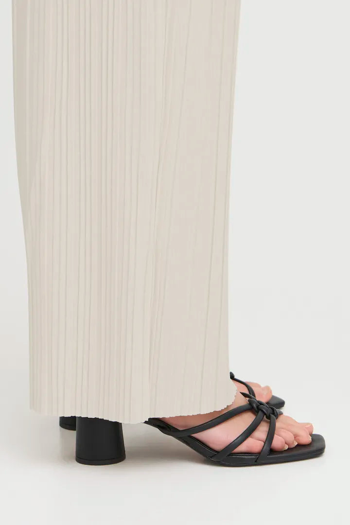 Ana Wide Leg Plisse Pants for Women - High Waisted Comfortable Trousers in Almond Milk Color | Perfect for Office, Casual Wear & Travel Outfits