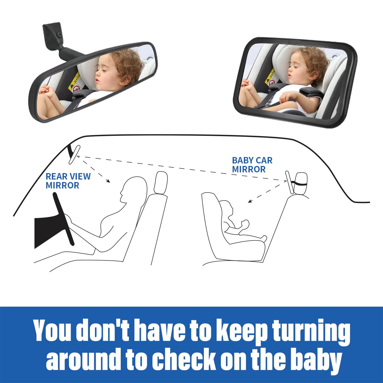 Extra Large Baby Car Mirror – Shatterproof Safety Car Seat Mirror for Rear Facing Infants | Wide View Adjustable 360° Acrylic Backseat Mirror | Secure & Fully Assembled Black Mirror for Safe Driving with Baby | Perfect for Road Trips & Daily Commutes