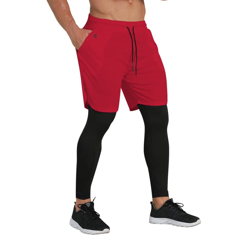 Hotfiary Men's Running Pants with Pockets - 2-in-1 Compression Pants with Built-in Shorts, Quick Dry Athletic Tights for Gym, Jogging & Workout - Perfect for Training, Marathon & Outdoor Sports