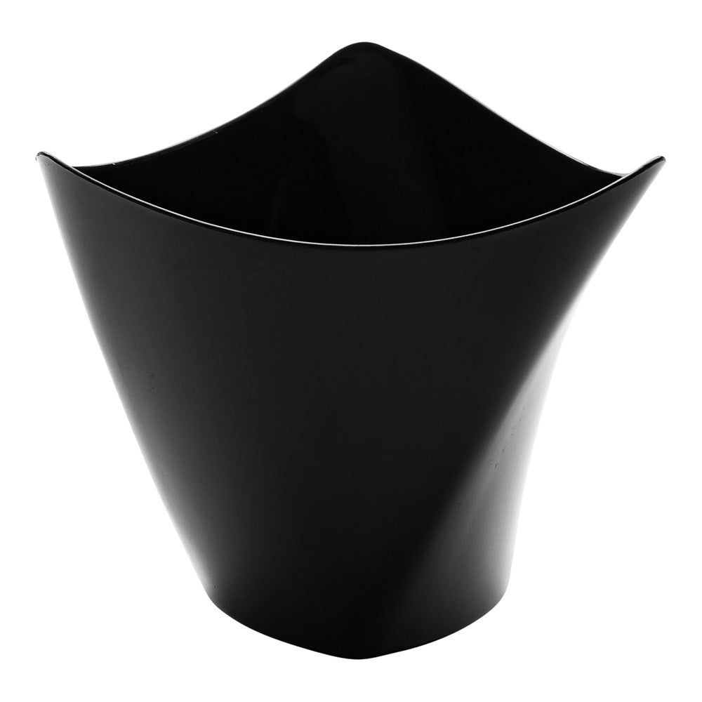 100 Pack 4 oz Black Plastic Mini Crescendo Cups & 100 Silver Plastic Mini Spoons - Perfect for Parties, Weddings, and Catering Events