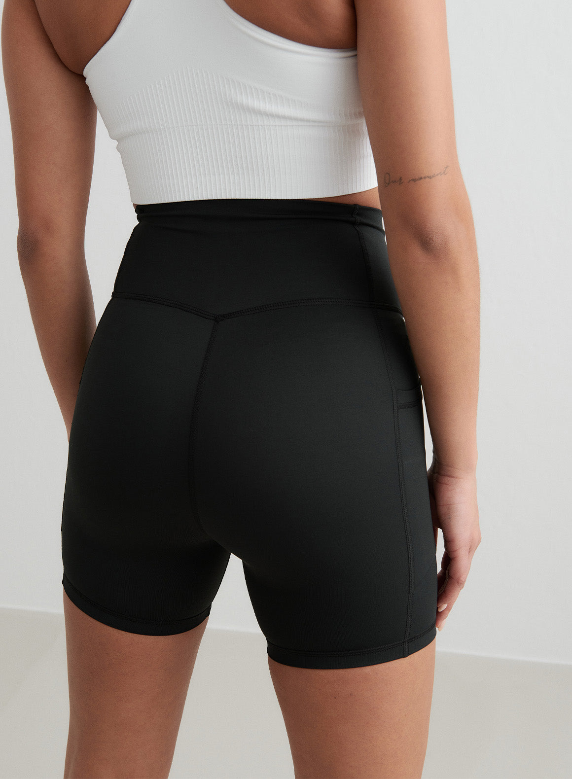 High Waist Double Pocket Midi Biker Shorts for Women - Yoga, Running, Gym & Casual Wear - Stretchy Workout Shorts with Side Pockets
