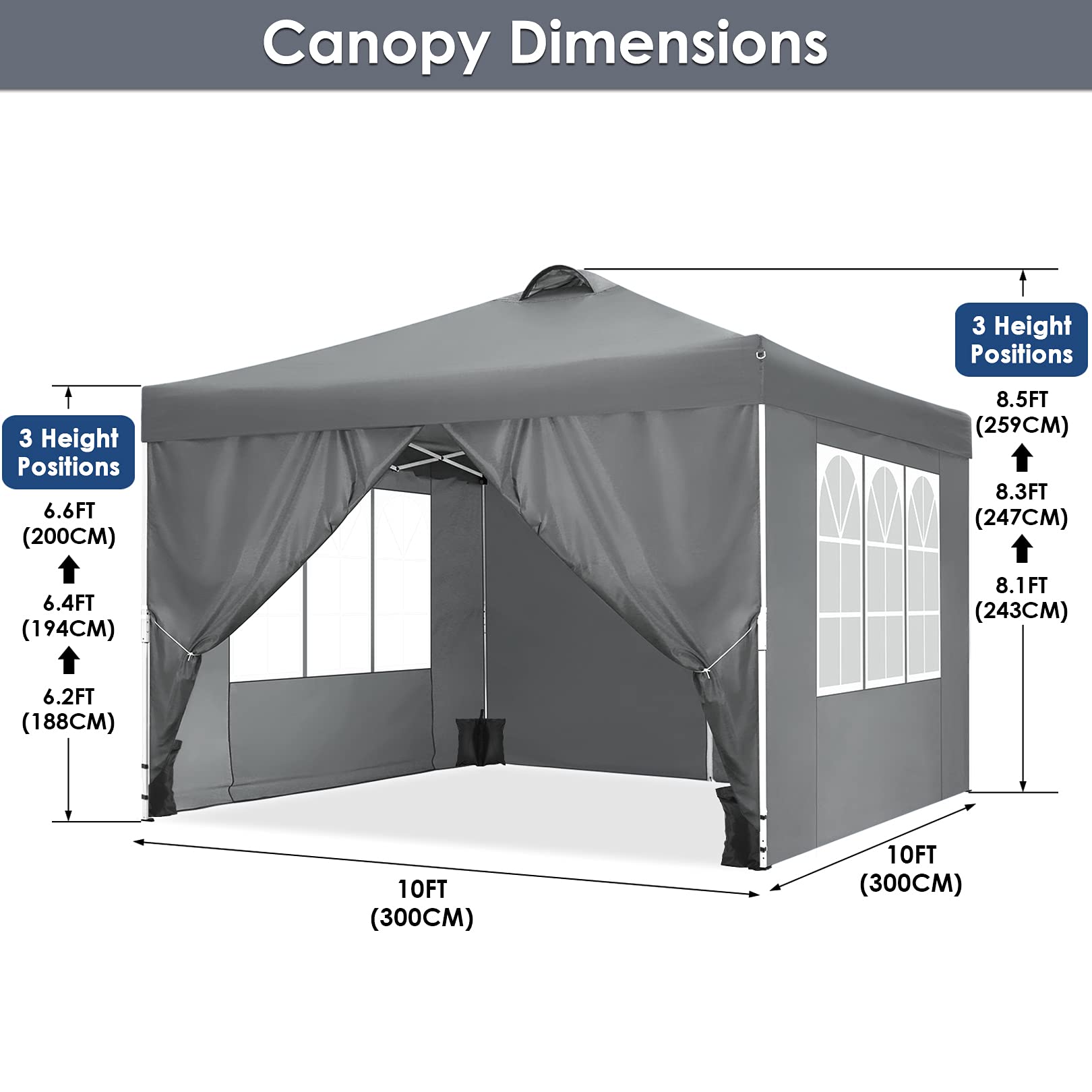 COBIZI 10x10 Pop Up Canopy Tent - Waterproof Instant Gazebo with 4 Sidewalls, Sandbags & Stakes for Outdoor Events, Parties, Backyard & Commercial Use | Perfect for Picnics, Farmers Markets & Beach Outings