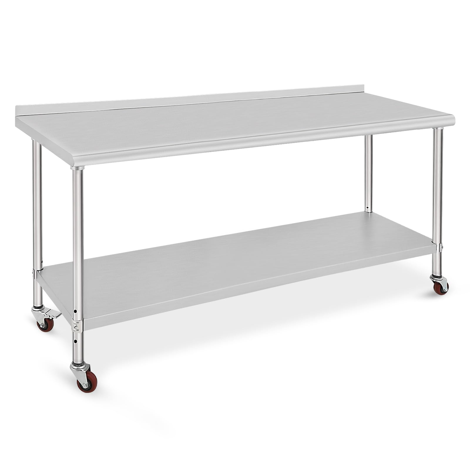 NSF Certified Stainless Steel Commercial Work Table with Casters & Backsplash - Heavy Duty Adjustable Height Food Prep Surface for Restaurants, Kitchens & Catering | Perfect for Cooking, Baking & Appliance Workstations