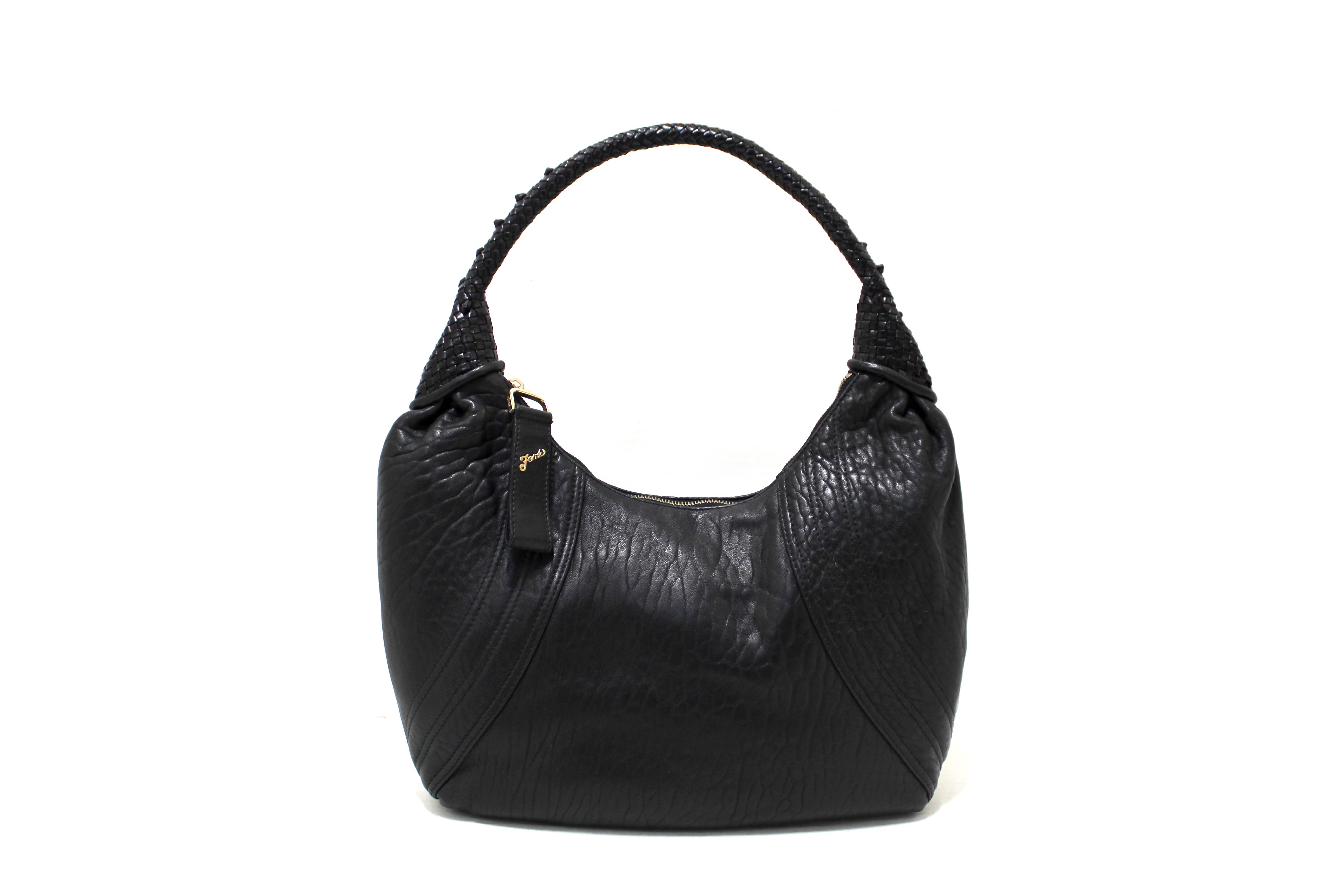 Authentic Fendi Black Grained Leather Spy Hobo Shoulder Bag for Women | Luxury Designer Handbag | Perfect for Work, Travel & Evening Events