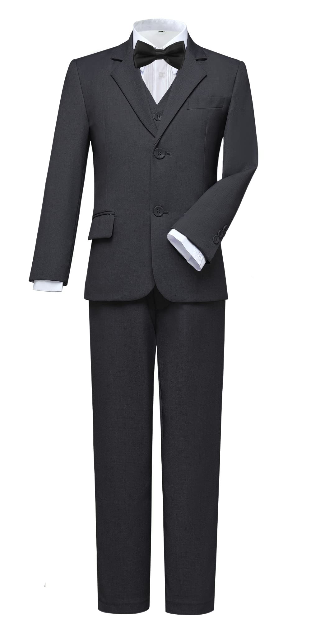Boys 5-Piece Slim Fit Suit Set - Blazer & Pants in Black & Blue | Formal Wedding Outfit for Kids | Perfect for Weddings, Parties & Special Occasions