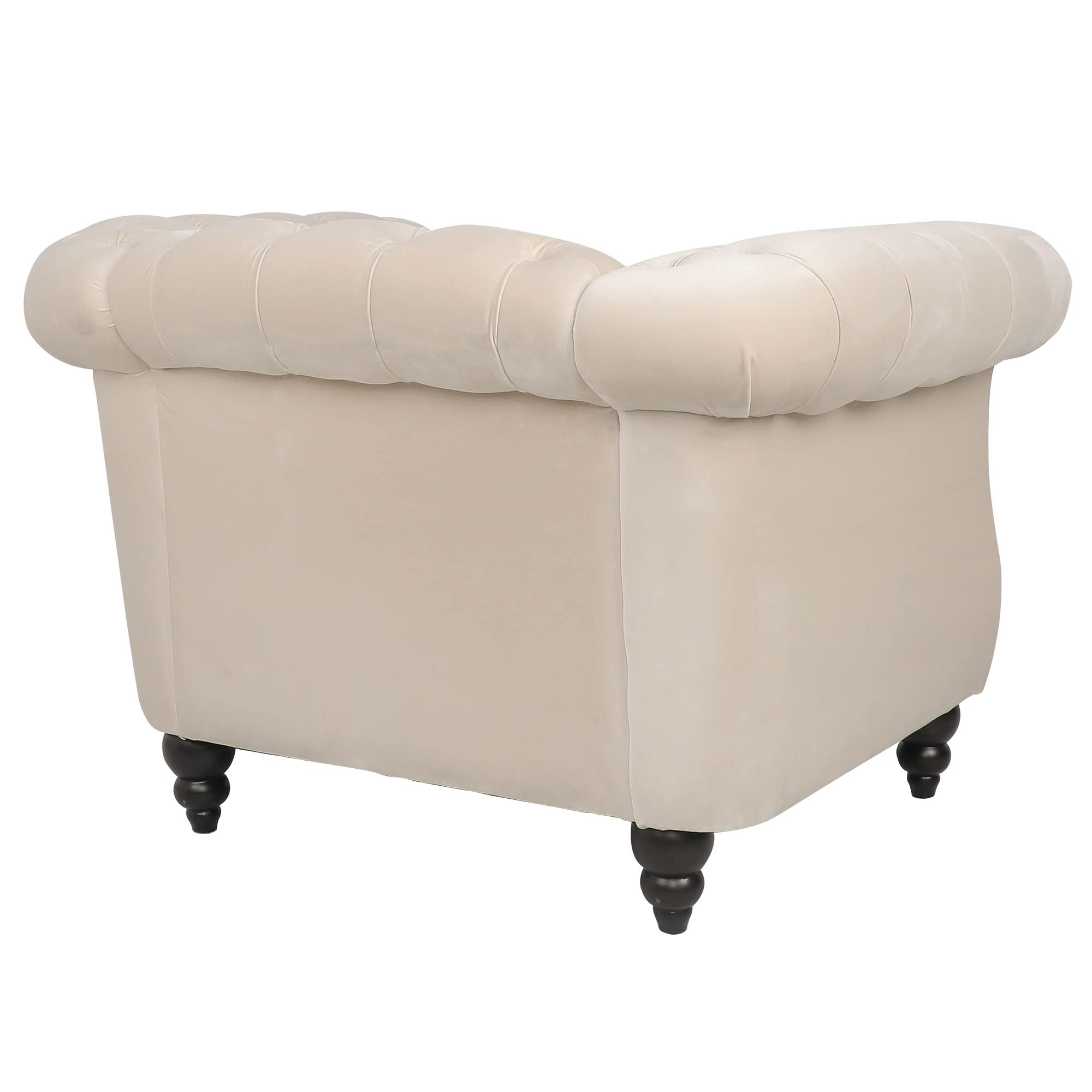 RARZOE Contemporary Velvet Chesterfield Chair - Tufted Button Accent Chair with Scrolled Arms & Nailhead Trim - Luxurious Velvet Upholstery for Living Room, Bedroom, Office - Perfect for Home Decor, Reading Nook & Cozy Sitting Area (Beige)