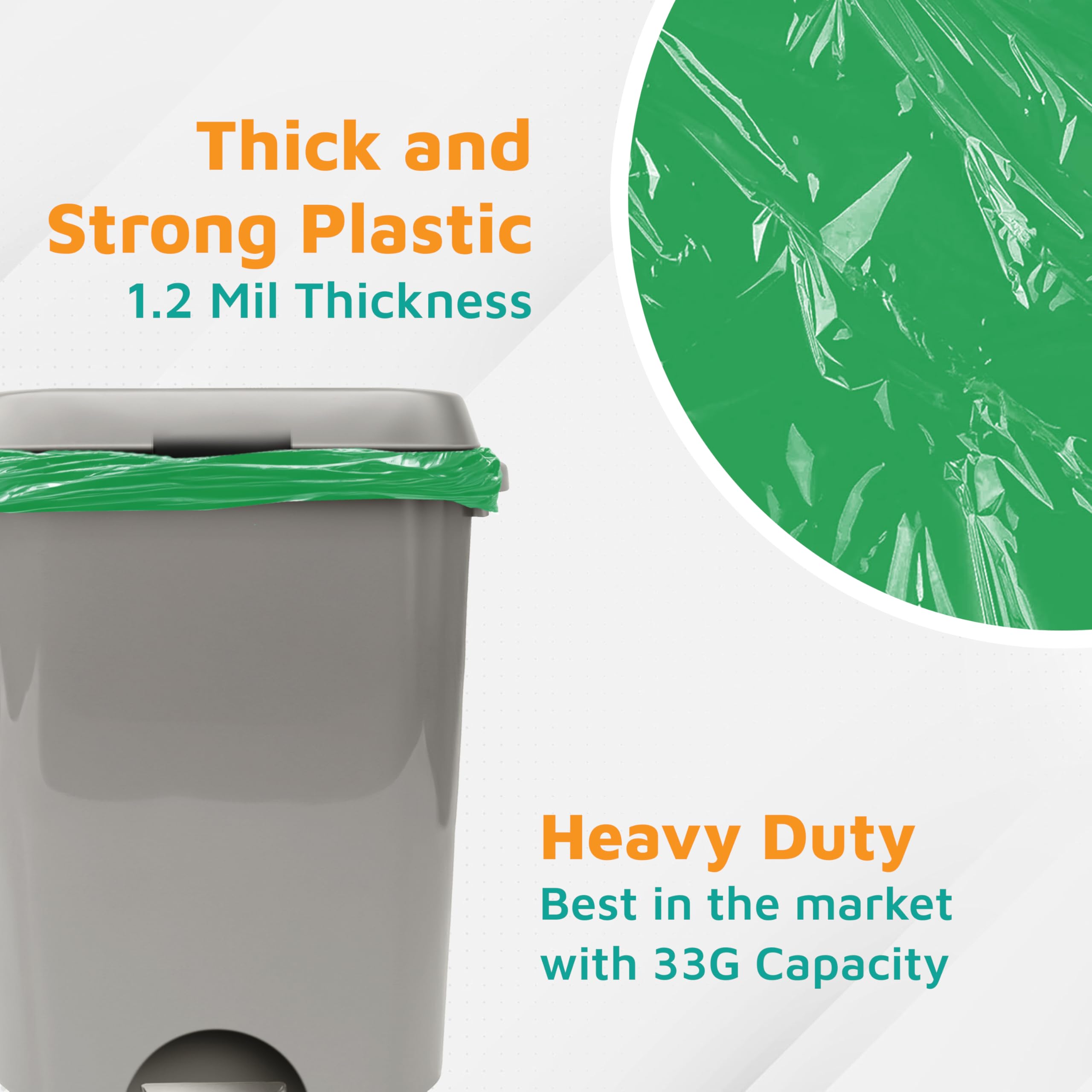Heavy Duty 33-Gallon Trash Bags - 1.2 Mil Thick Large Kitchen Garbage Bags (100 Count) - 33