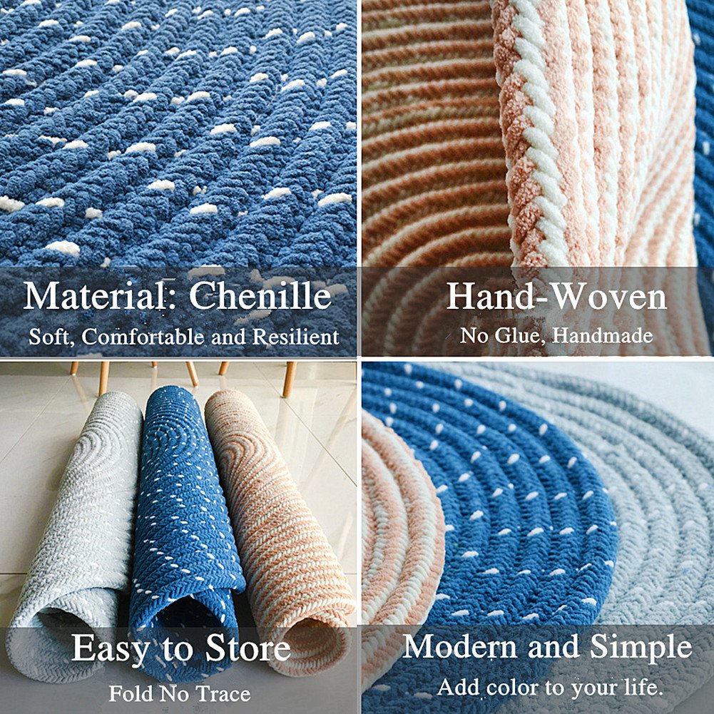 UKELER 15-Inch Round Braided Woven Placemats Set of 6 - Blue Cotton Table Mats for Dining, Kitchen, Party & Home Decor