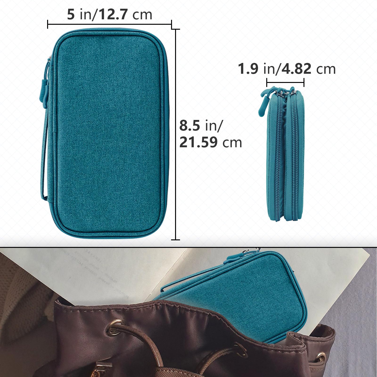 Teskyer Waterproof Travel Organizer Bag for Electronics & Cables - 8.5 x 5 Inch Dark Green Travel Accessories - Perfect for Men & Women Travel Essentials (Ideal for Business Trips, Vacations & Daily Commute)