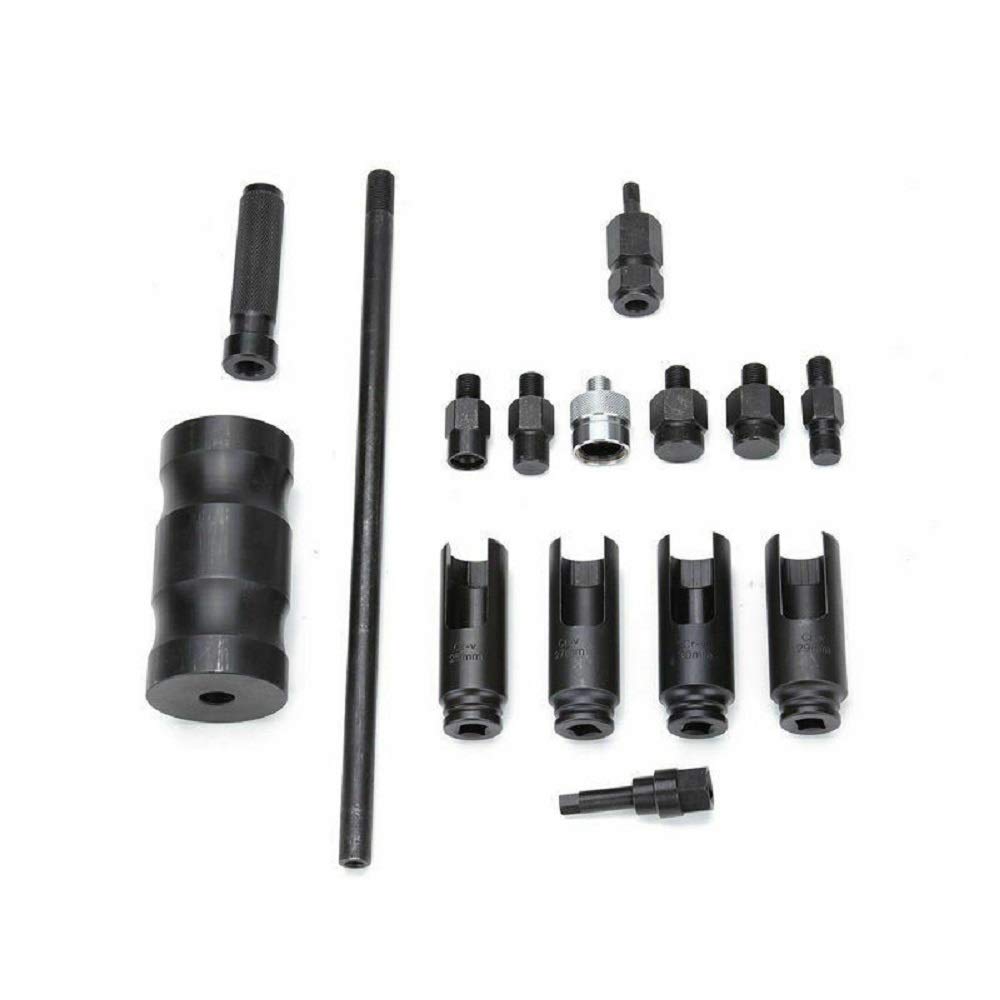 14Pcs Diesel Injector Extractor Removal Tool Set with Common Rail Adaptor & Slide Hammer Puller - Professional Auto Repair Kit for Fuel Injector Maintenance (Works on Most Vehicles)