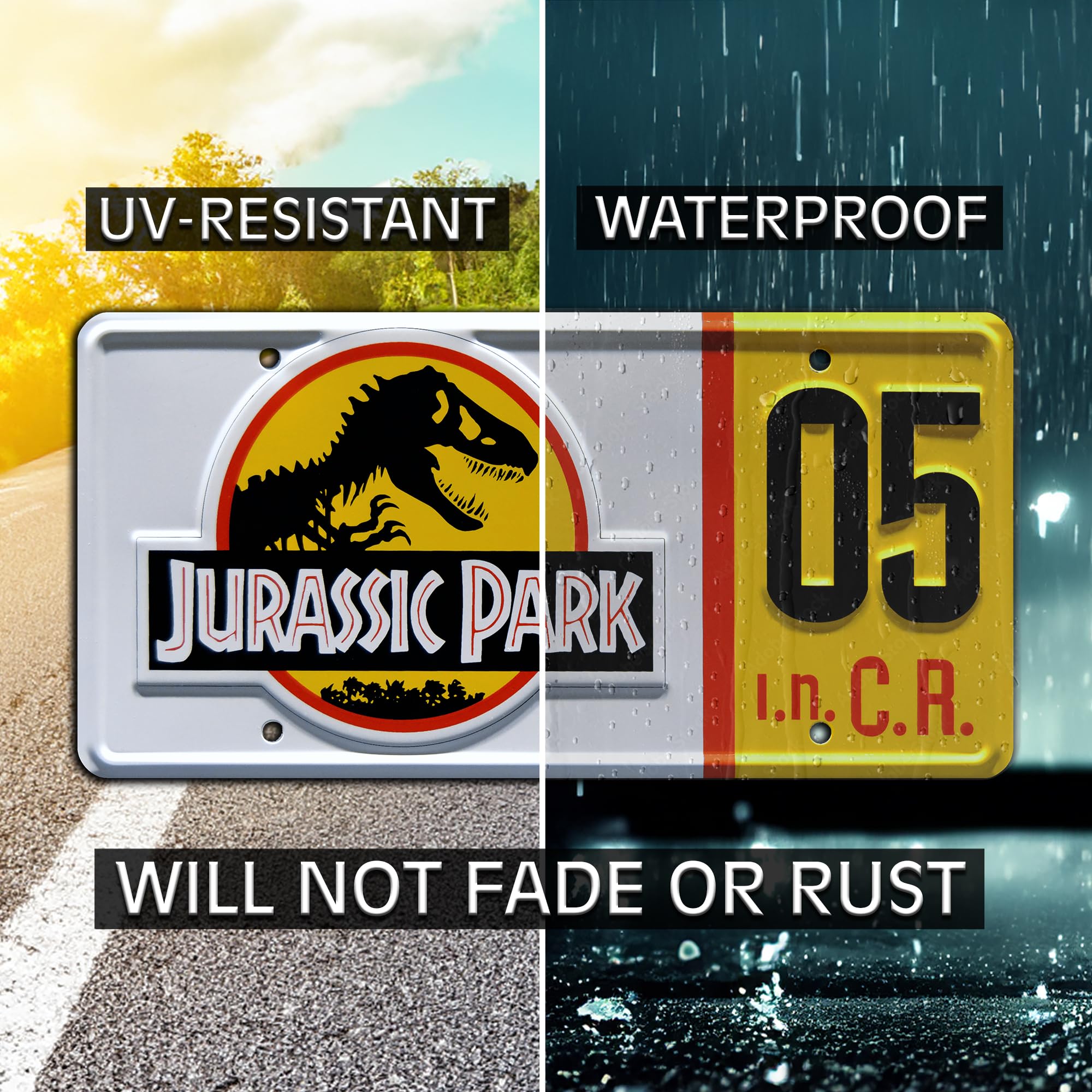 Jurassic Trilogy Explorer #04 & #05 Metal Stamped License Plates - Dinosaur Themed Car Accessories for Jeep, Truck & SUV Enthusiasts | Perfect for Gift, Collection & Outdoor Adventures