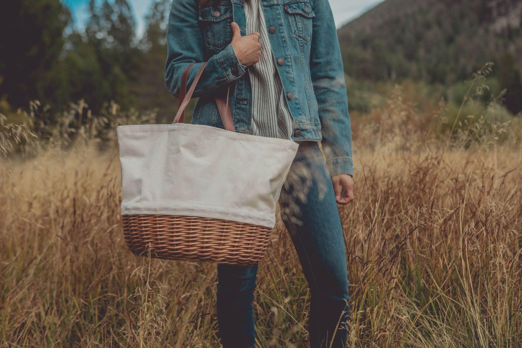 Stylish Canvas & Wicker Picnic Basket - 3 Color Options for Outdoor Picnics, Beach Trips & Camping Essentials