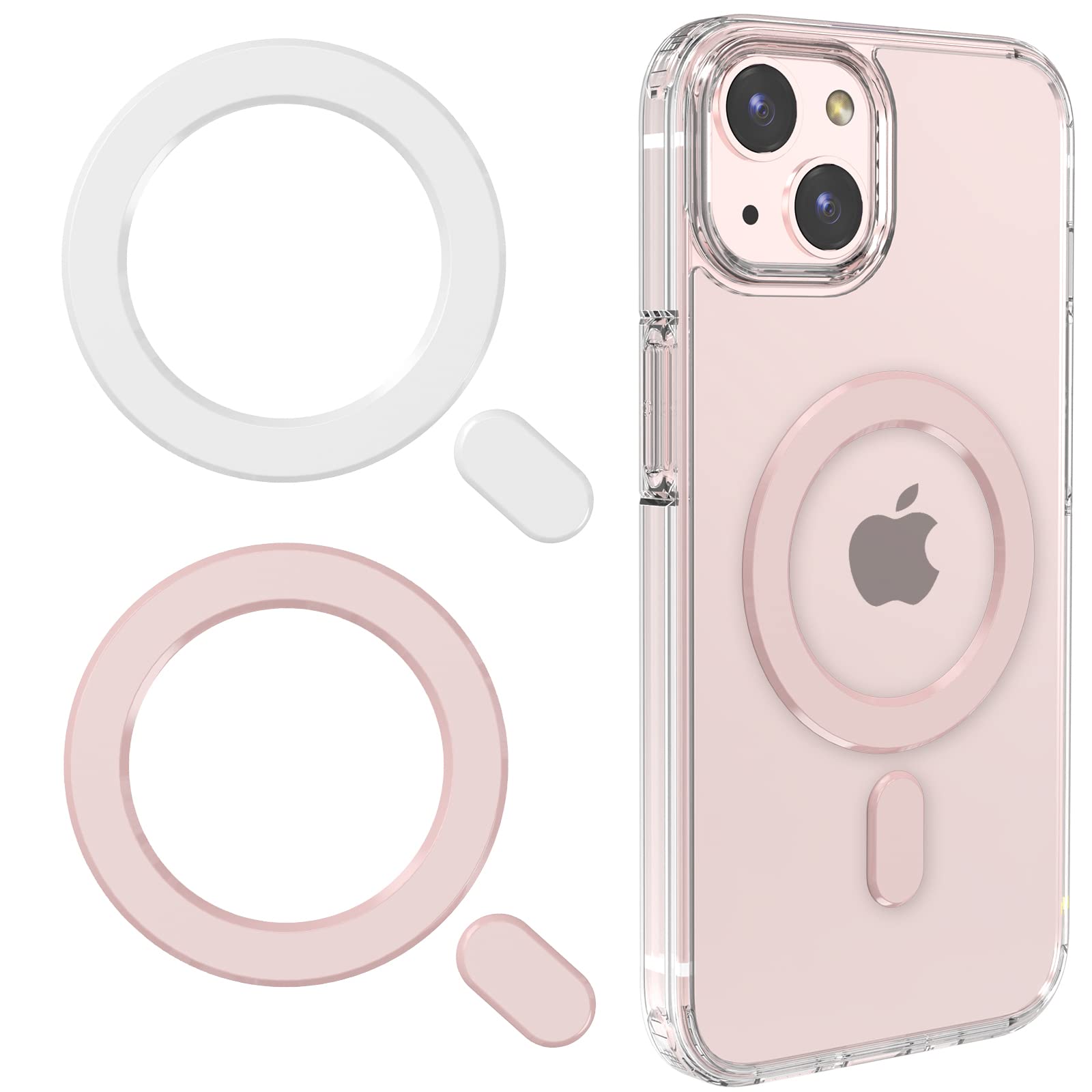 Universal MagSafe Ring - 2 Pack Magnetic Sticker Adapter for iPhone 16/15/14/13/12/11 Pro Max/Mini & Galaxy S25/S24 (White/Pink) | Wireless Charging Compatible | Perfect for Car Mounts, Wallets & Phone Stands