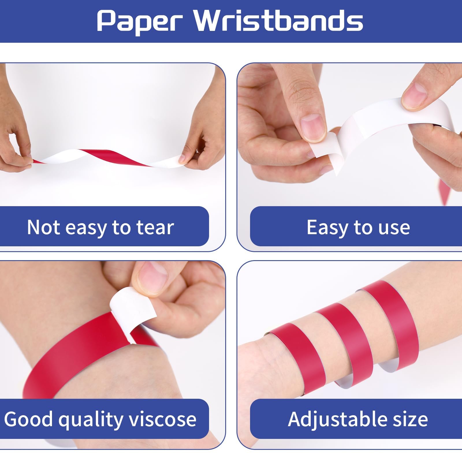2000 Pcs Waterproof Neon Red Paper Wristbands - Adhesive Concert & Event Identification Bands for Parties, Festivals, Clubs, and Outdoor Gatherings (Red)