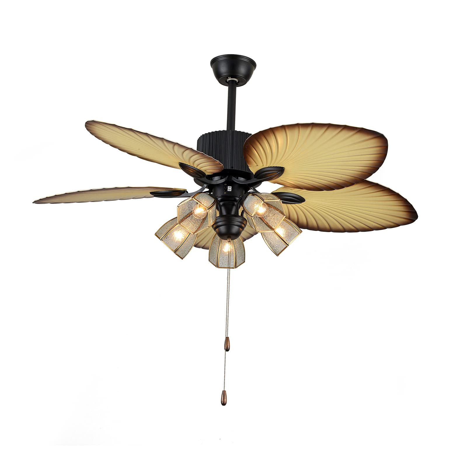 52'' Retro Ceiling Fan with Light - 5 Palm Leaf Blades & Glass Lampshade, 3 Speed Remote Control, Antique Tropical Style for Living Room, Bedroom or Patio - Perfect for Home Decor and Air Circulation