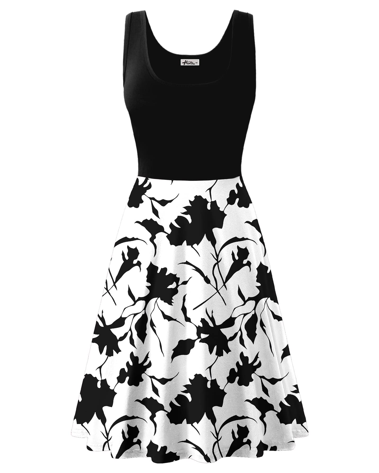 Herou Women's Floral Summer Dress - Sleeveless Scoop Neck A-Line Skater Tank Dress for Casual Wear | Perfect for Beach, Vacation and Outdoor Activities