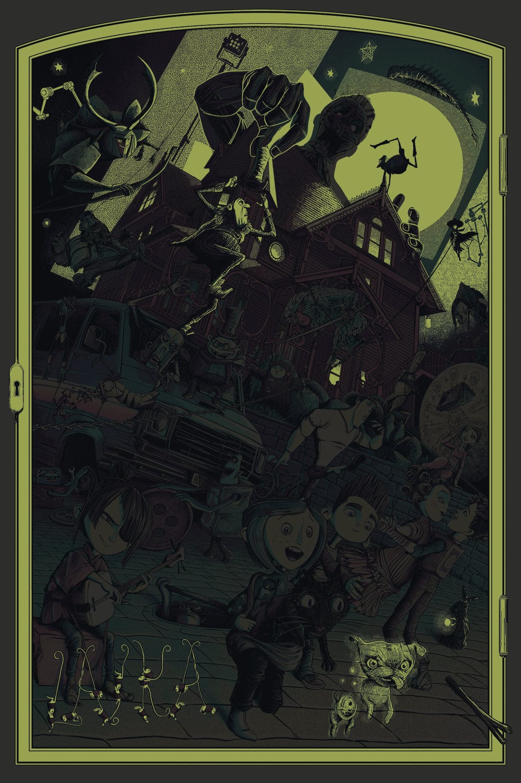 Handcrafted Glow in the Dark Coraline to Kubo Art - Perfect for Nighttime Decor, Themed Parties & Collector's Displays