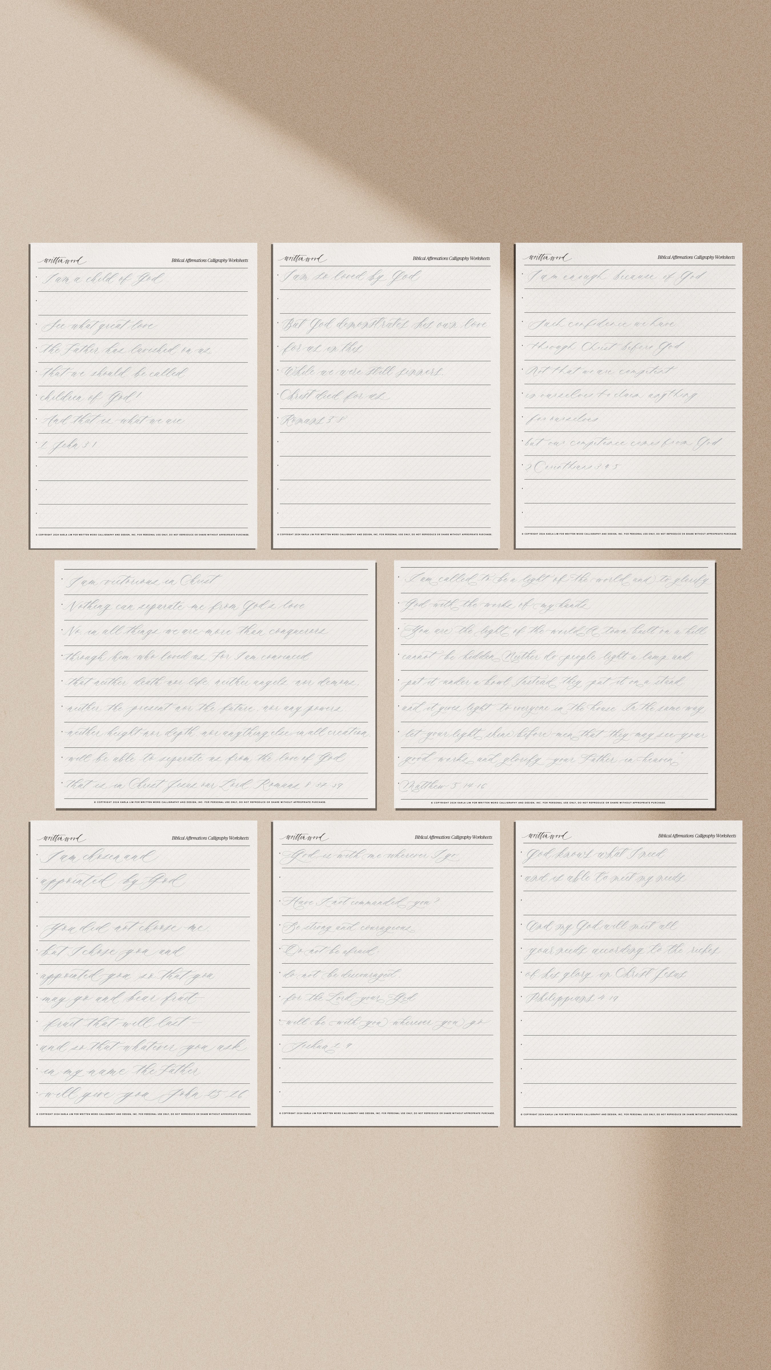 Biblical Affirmations Printable Worksheets - Christian Faith-Based Journaling & Scripture Study Sheets for Personal Growth & Bible Study Groups