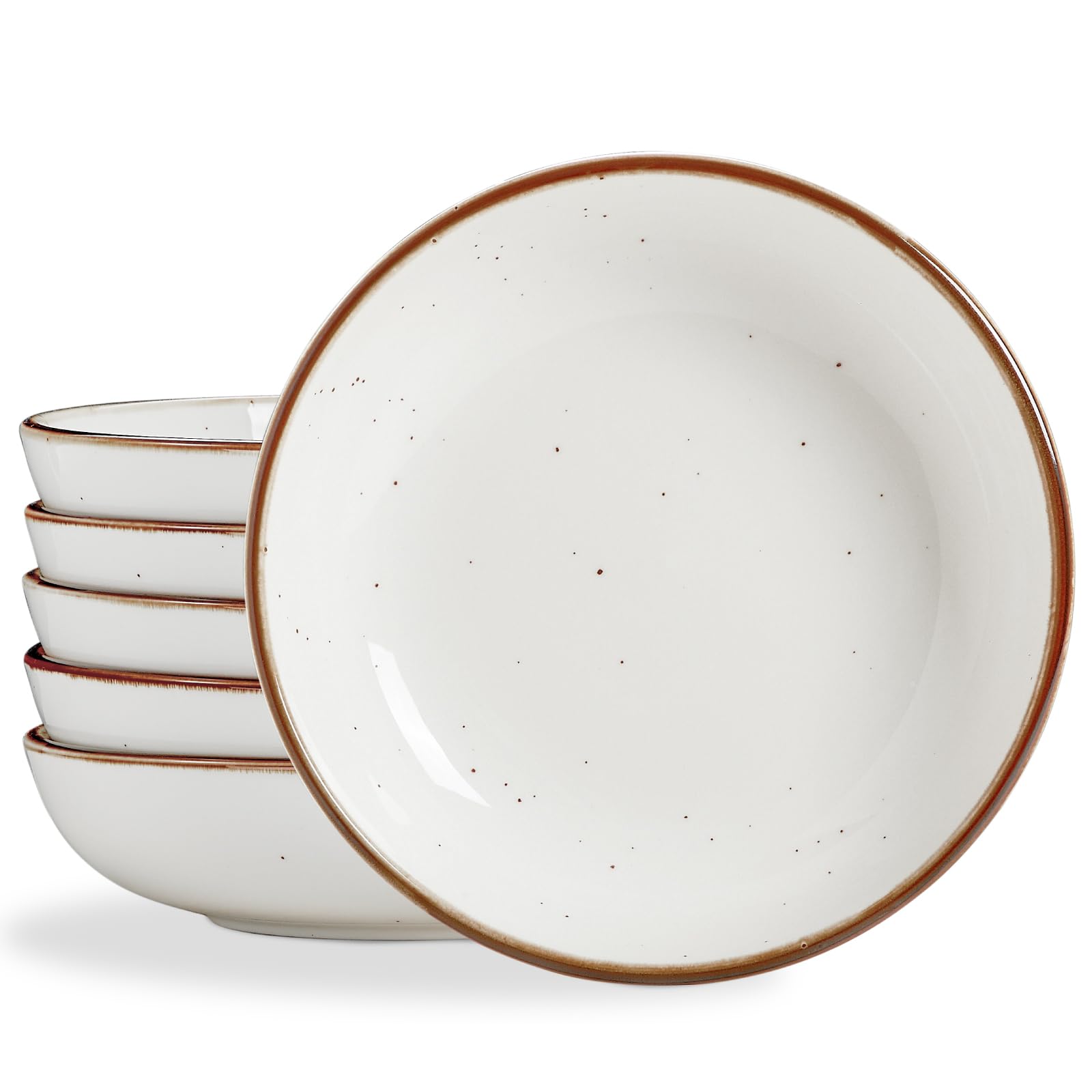 ONEMORE 30 Oz Porcelain Salad Pasta Bowls Set of 6 - Large Shallow Ceramic Serving Dishes for Soup, Dessert, Pizza & Fruit - Microwave & Dishwasher Safe White Dinnerware - Perfect for Family Meals, Entertaining & Restaurant Use