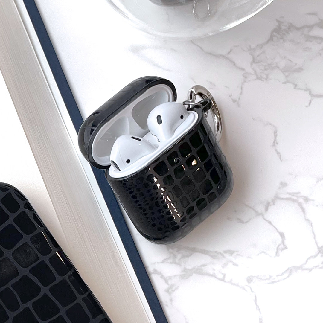 Premium Black Crocodile Pattern AirPods Case - Durable & Stylish Protection for AirPods Pro/1/2/3 - Perfect for Travel, Work & Everyday Use