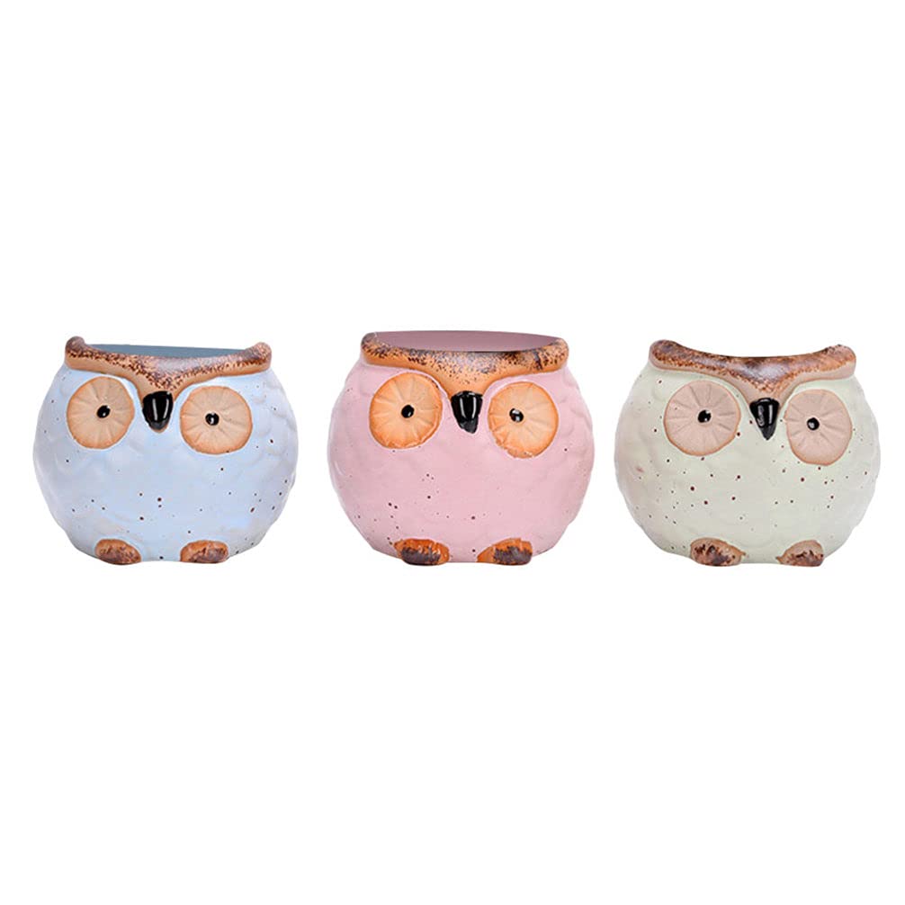 Cabilock 3-Piece Owl Succulent Planter Set - Small Ceramic Flower Pots for Indoor & Outdoor Plants - Cute Animal-Shaped Plant Containers in Blue & Green - Perfect for Home Decor, Office Desk, Garden & Gift Giving