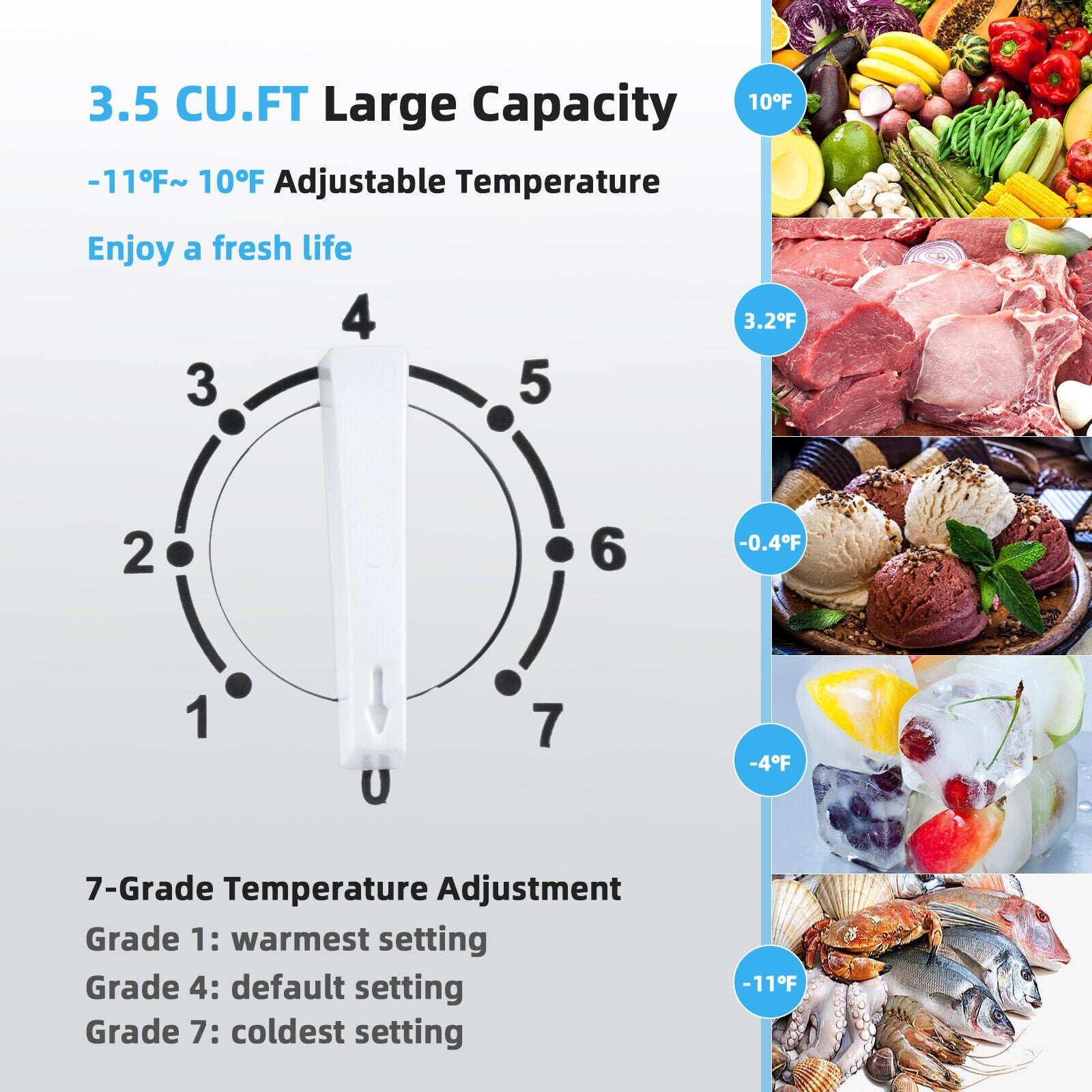 Costway 3.5 Cu.ft Compact Chest Freezer with Removable Storage Basket - Energy Efficient Upright Deep Freezer for Home, Garage, or Basement - Perfect for Storing Meat, Frozen Food, and Bulk Groceries