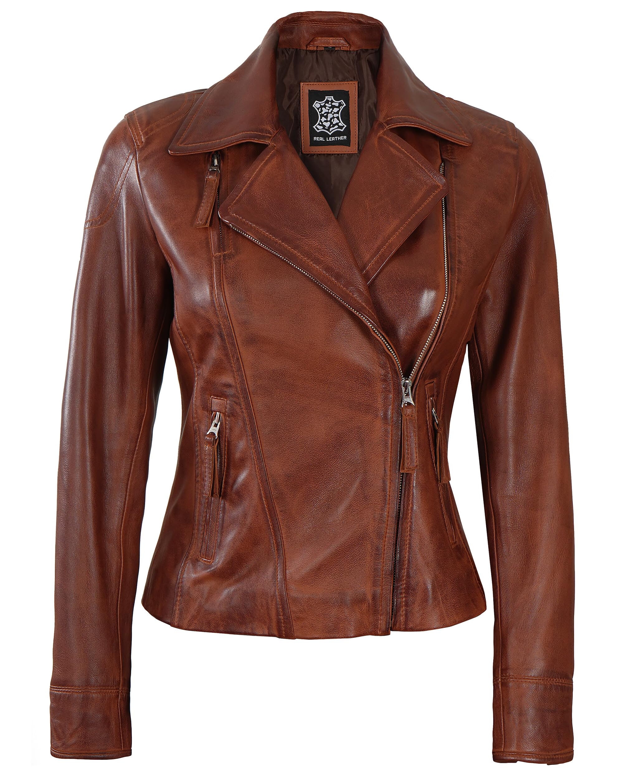 Fjackets Women's Lightweight Real Lambskin Leather Jacket - Stylish Motorcycle Biker Jacket for Women | Perfect for Riding, Casual Outfits & Night Out