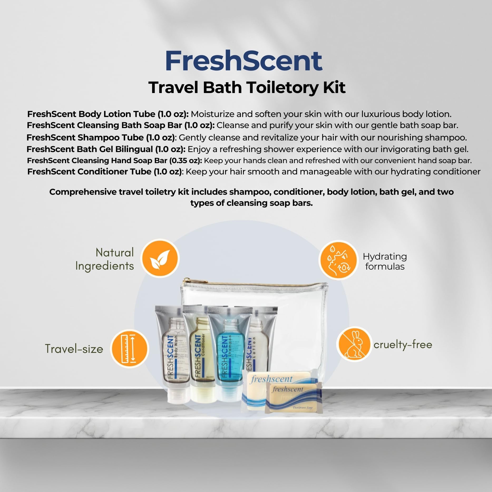 6-Piece Travel Toiletry Kit with Zippered Vinyl Bag - Pack of 8 | Perfect for Vacation, Business Trips & Gym Essentials