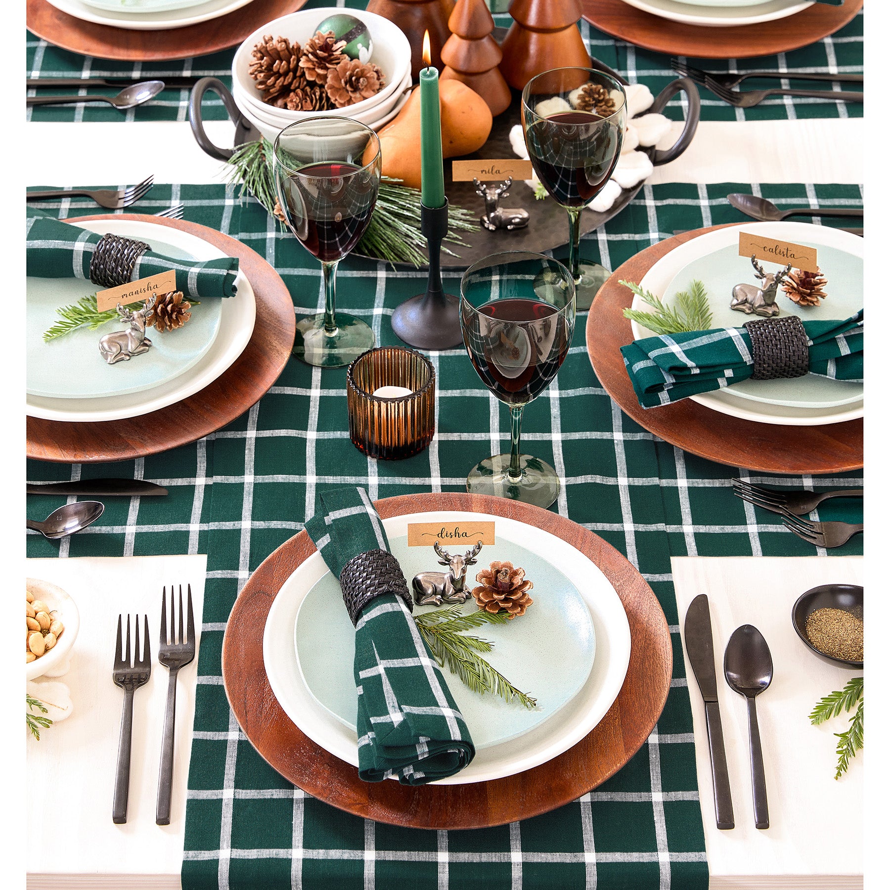 Elegant Windowpane Napkins Set of 4 - Premium Linen Dinner Napkins for Formal Dining, Parties & Holiday Gatherings