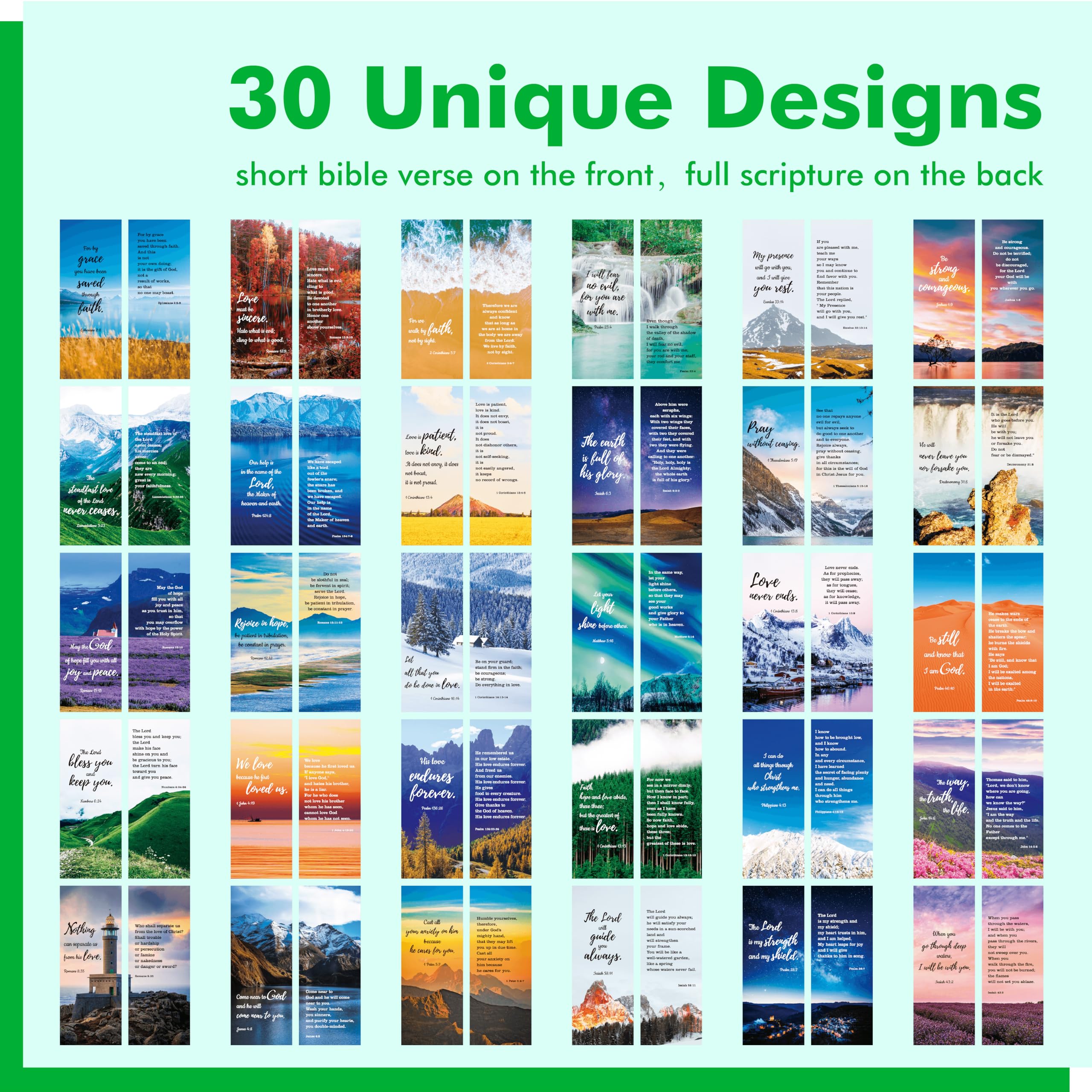 120 PCS Bible Bookmarks Set - 30 Unique Double-Sided Christian Scripture Verse Bookmarks for Women & Men - Inspirational Religious Gifts for Church, Bible Study, Office & Book Lovers (2.4” x 6.1”) - Perfect for Sunday School, Small Groups & Personal Devotion