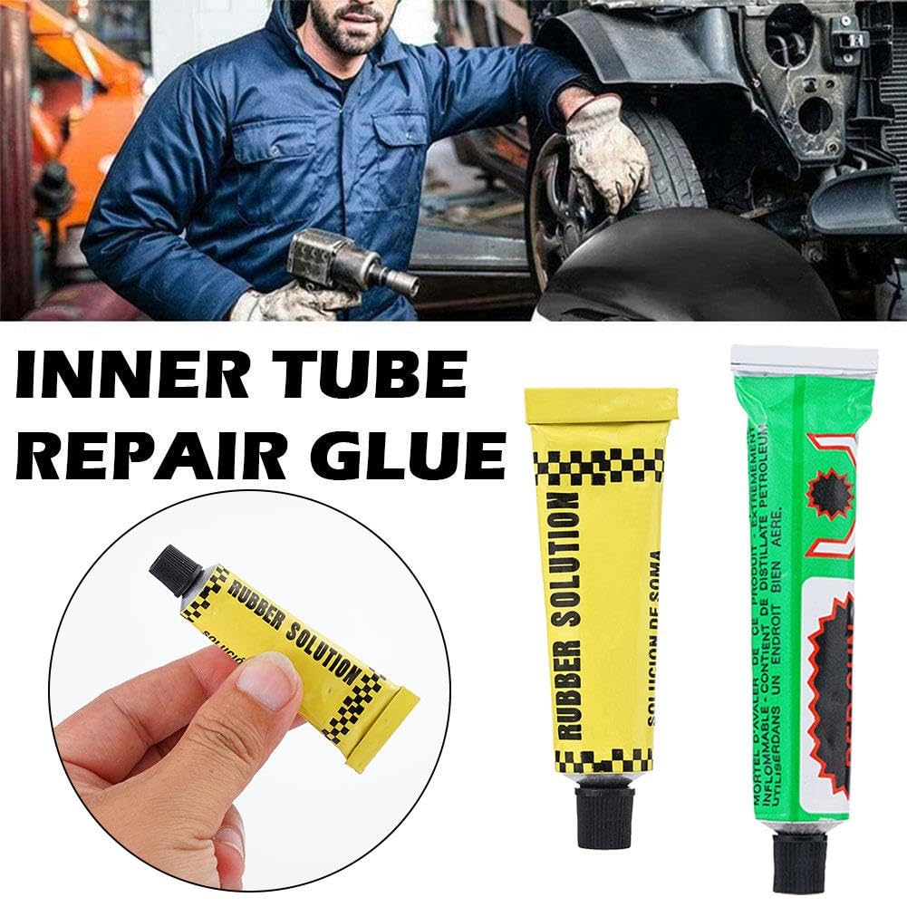 Bicycle Tire Repair Kit - Strong Inner Tube Puncture Adhesive Glue with Rubber Patches | Fix Flat Tires for Road Bikes, Mountain Bikes & Commuter Bikes | Emergency Bike Repair Tool for Cyclists