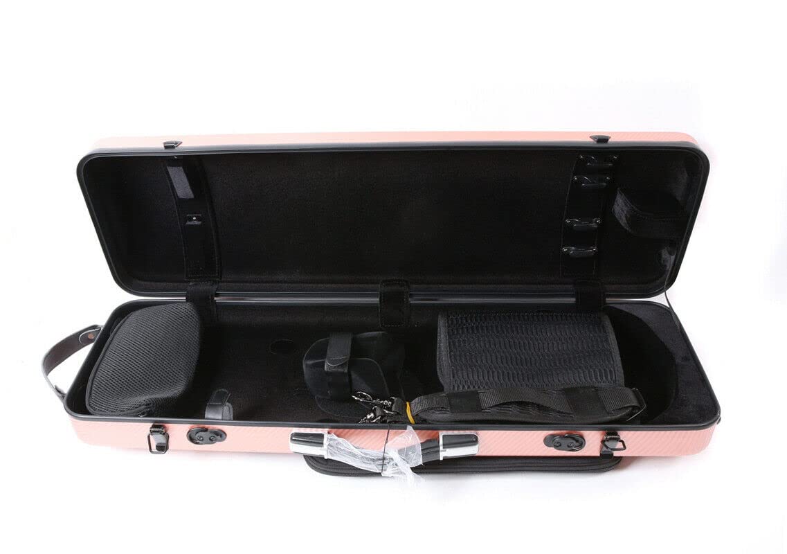 Premium 4/4 Carbon Fiber Violin Case - Lightweight Oblong Design with Golden Accents & Durable Pink Exterior | Perfect for Professional Musicians, Travel & School Performances